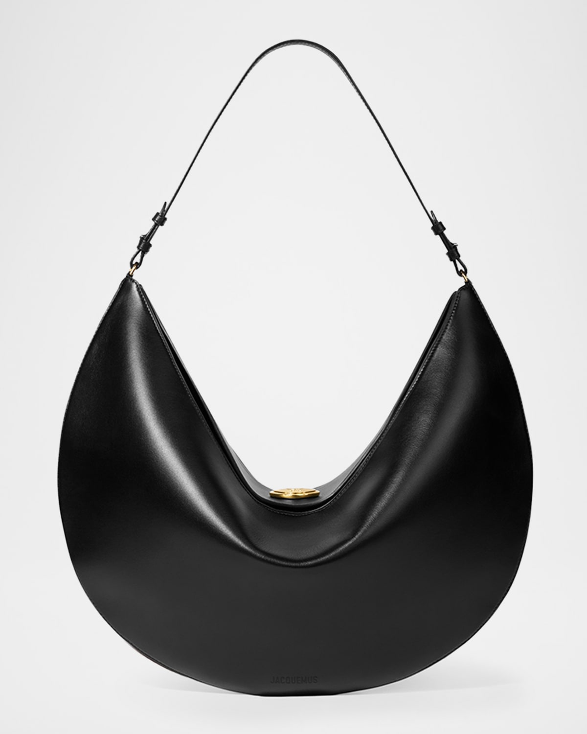 Jacquemus Curved Half-moon Leather Shoulder Bag In Black