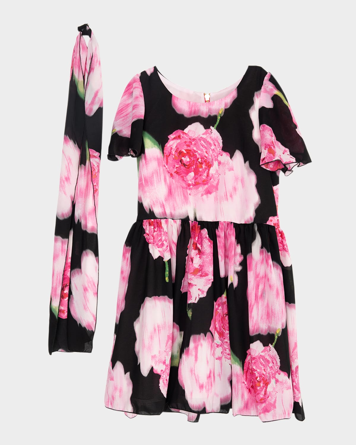 Zoe Girl's Madeline Floral Dress With Neck Tie In Black