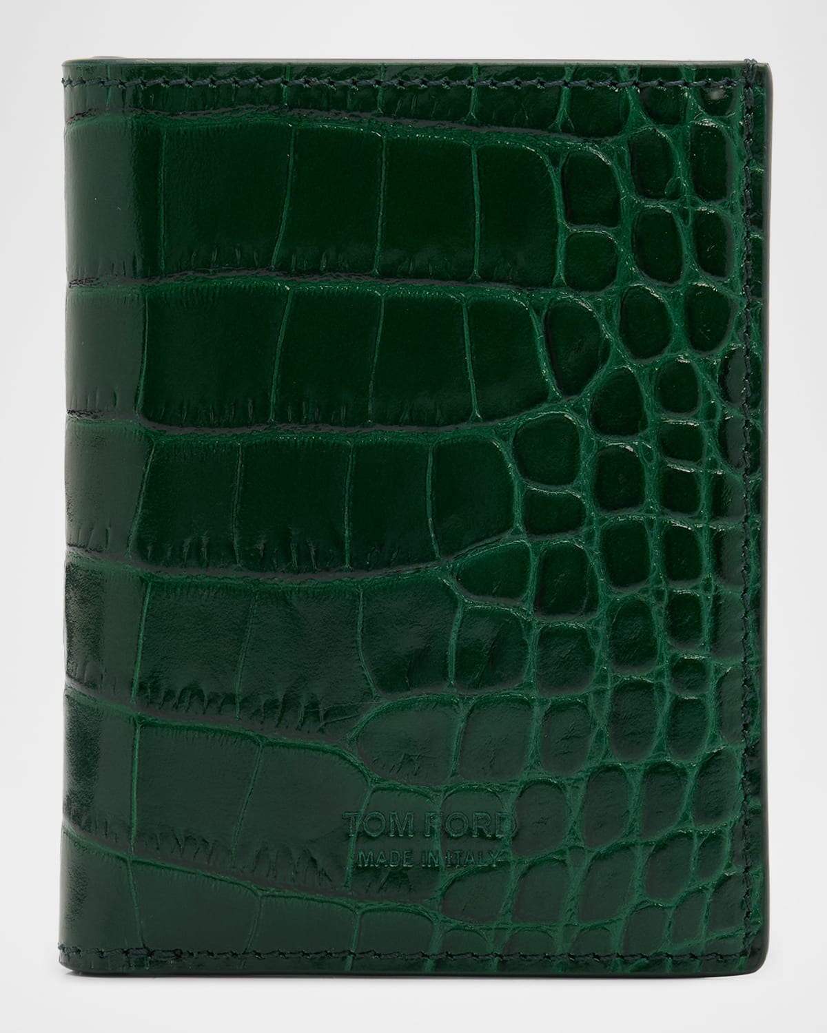 Tom Ford Men's Exotic Line Croc-effect Bifold Wallet In Green