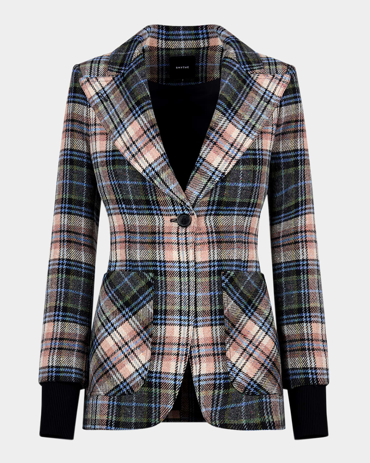 Smythe Birken Plaid Ribbed-cuff Blazer In Black