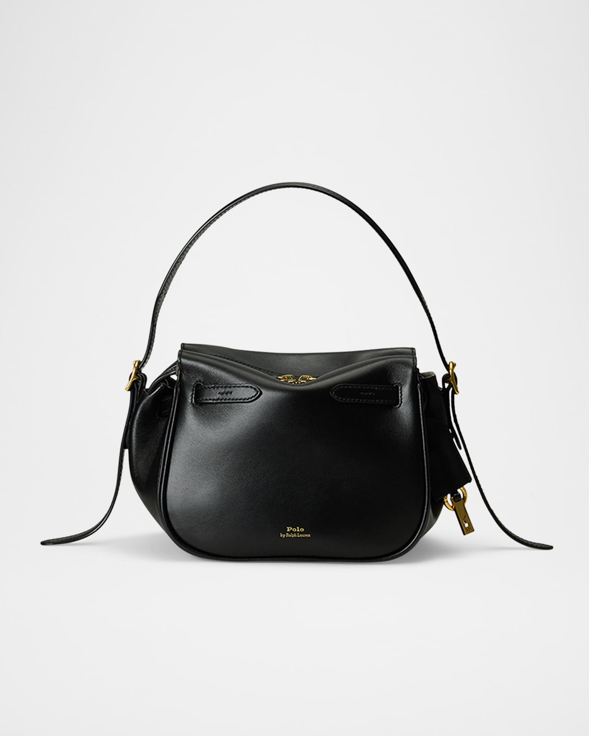 Polo Ralph Lauren Sport Small Leather Satchel Shoulder Bag In Black
