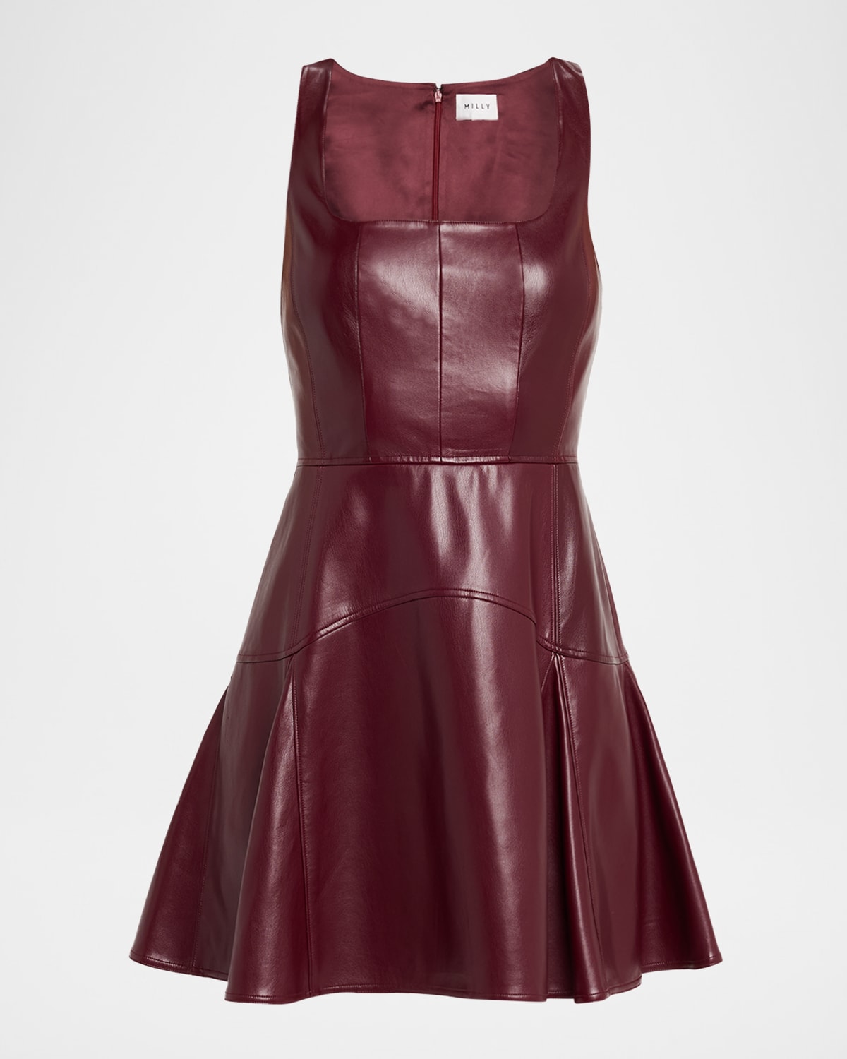Milly Square-Neck Vegan Leather Mini Dress