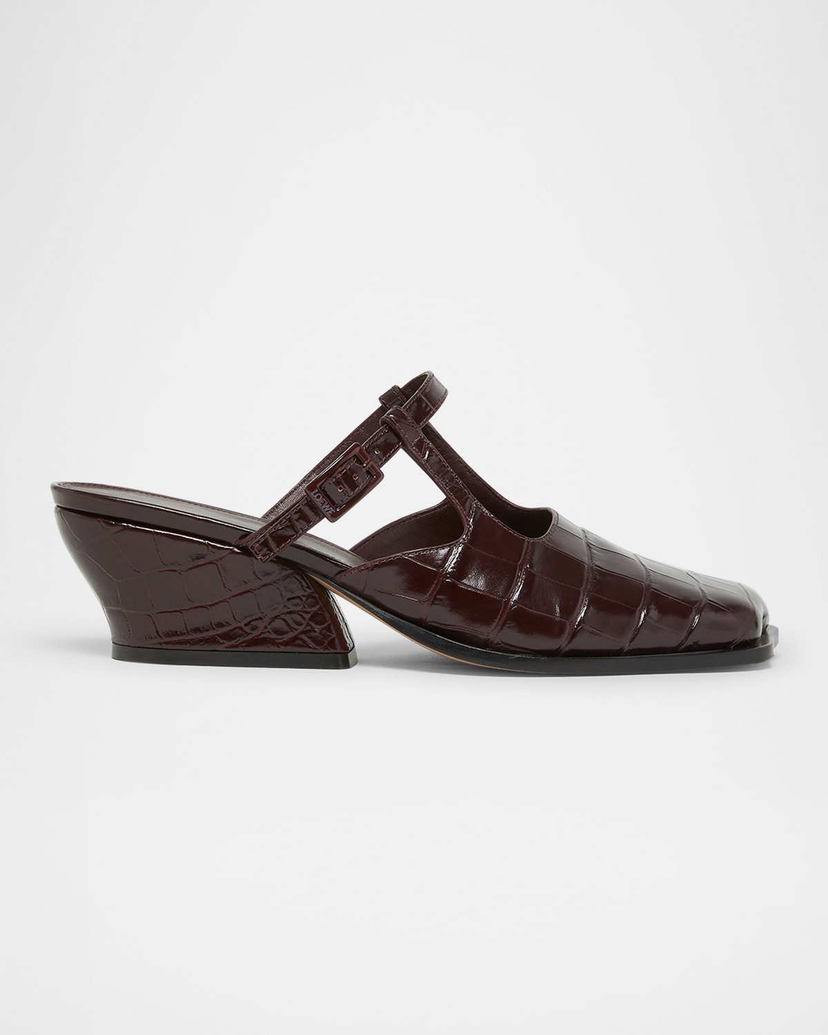 Loewe Onda Croc-embossed Leather Mules In Brown