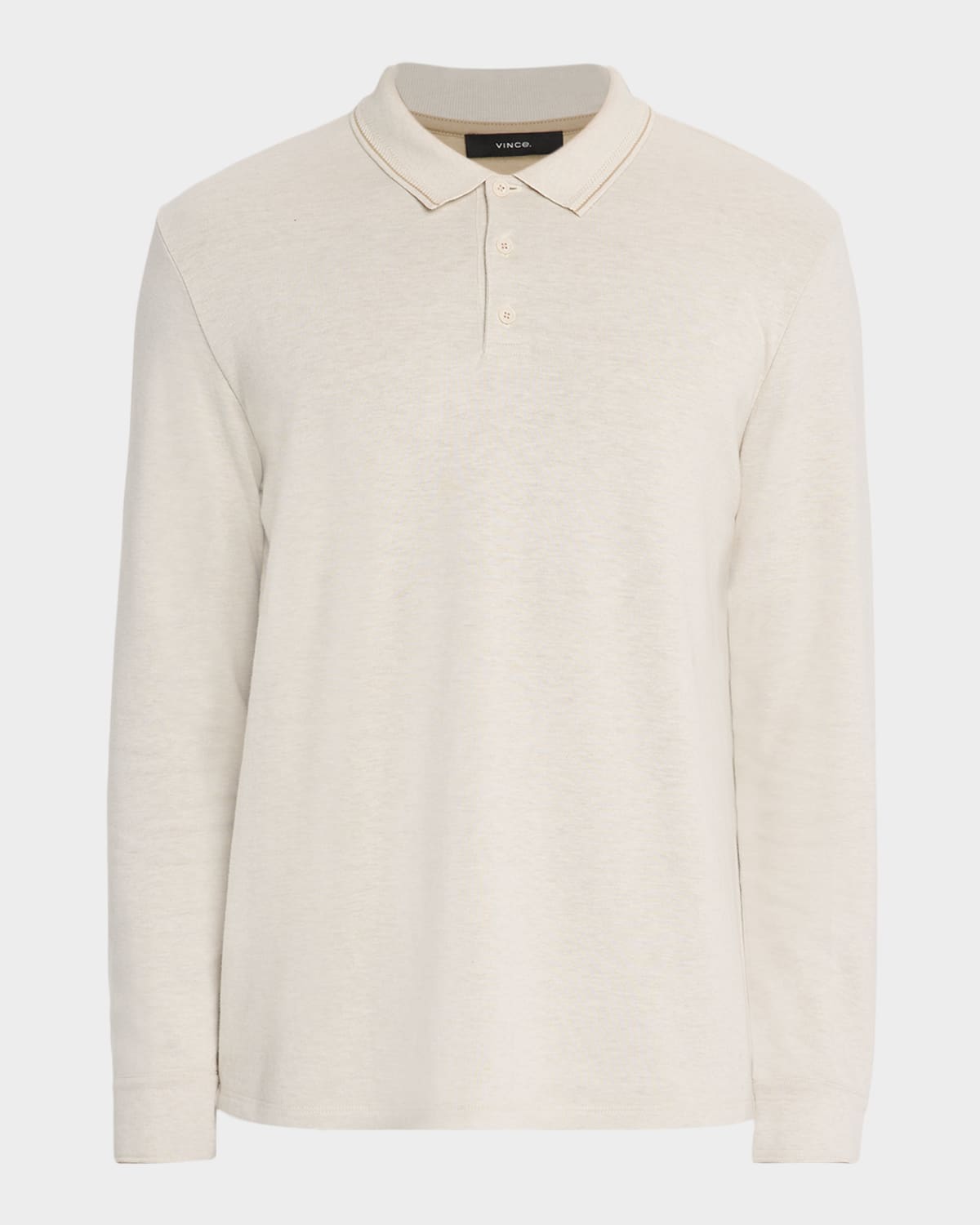 Vince Men's Heathered Long-sleeve Polo Shirt In Neutral