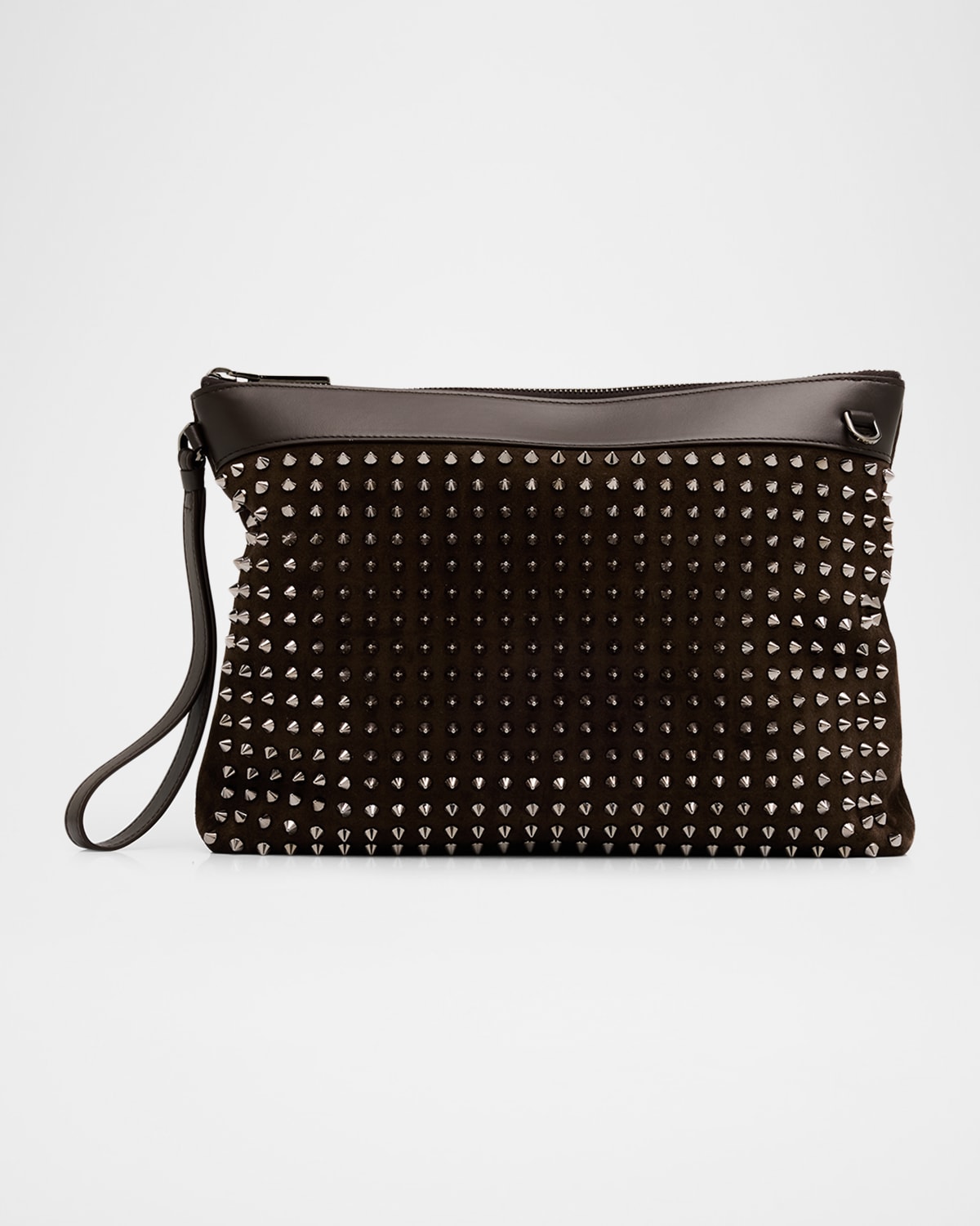 Christian Louboutin Men 's Funky Crosta Spikes Suede Wristlet/Shoulder Bag