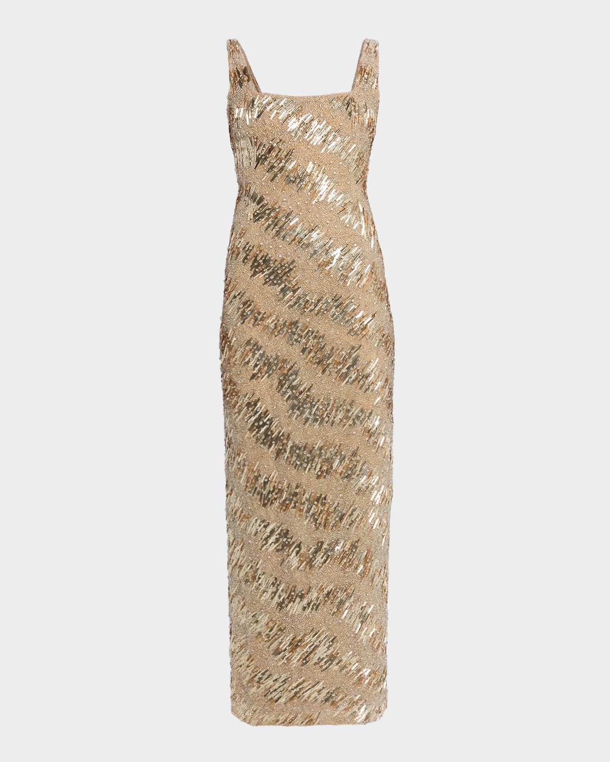 Rachel Gilbert Marcel Embellished Sleeveless Column Gown In Nude