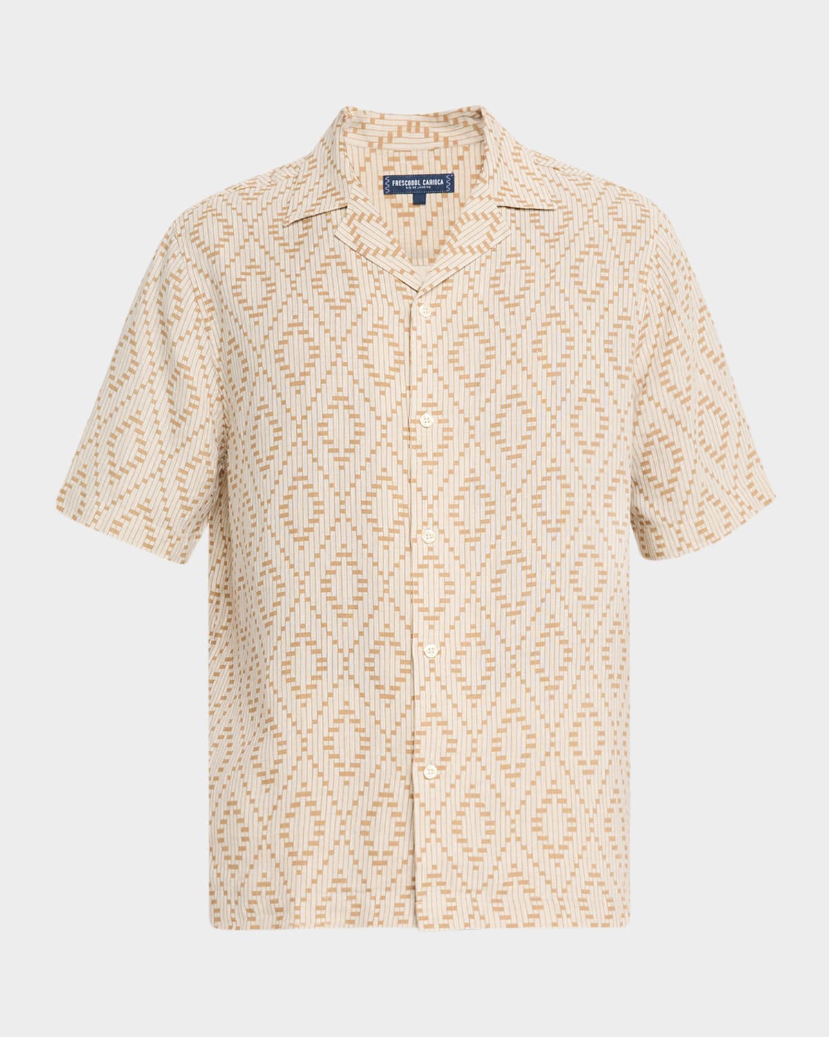 Frescobol Carioca Men's Roberto Linen Angra Raffia-print Camp Shirt