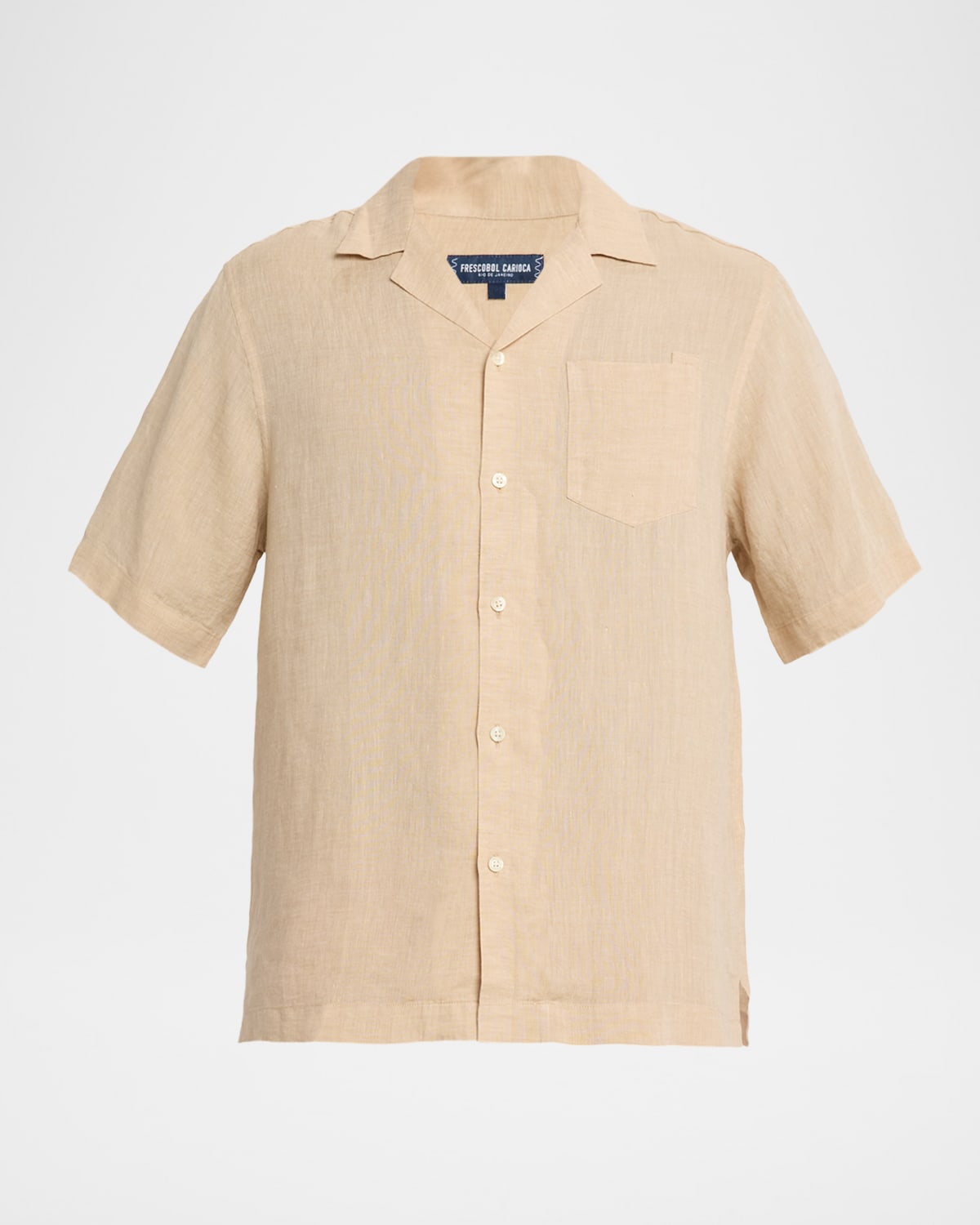 Frescobol Carioca Angelo Camp-collar Linen Shirt In Nude