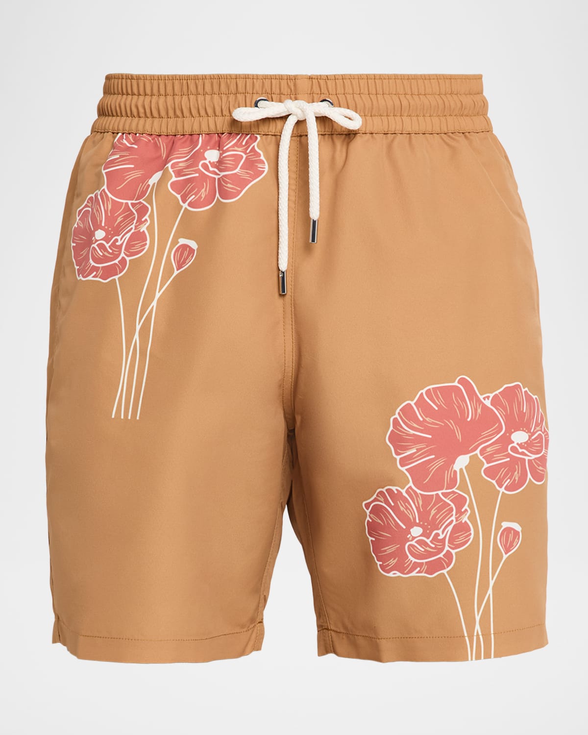 Frescobol Carioca Men's Santos Linear Floral Swim Shorts In Brown