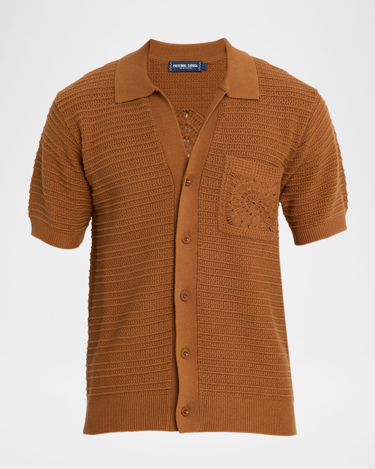 Frescobol Carioca Men 's Cesar Crochet Stripe Short-Sleeve Shirt