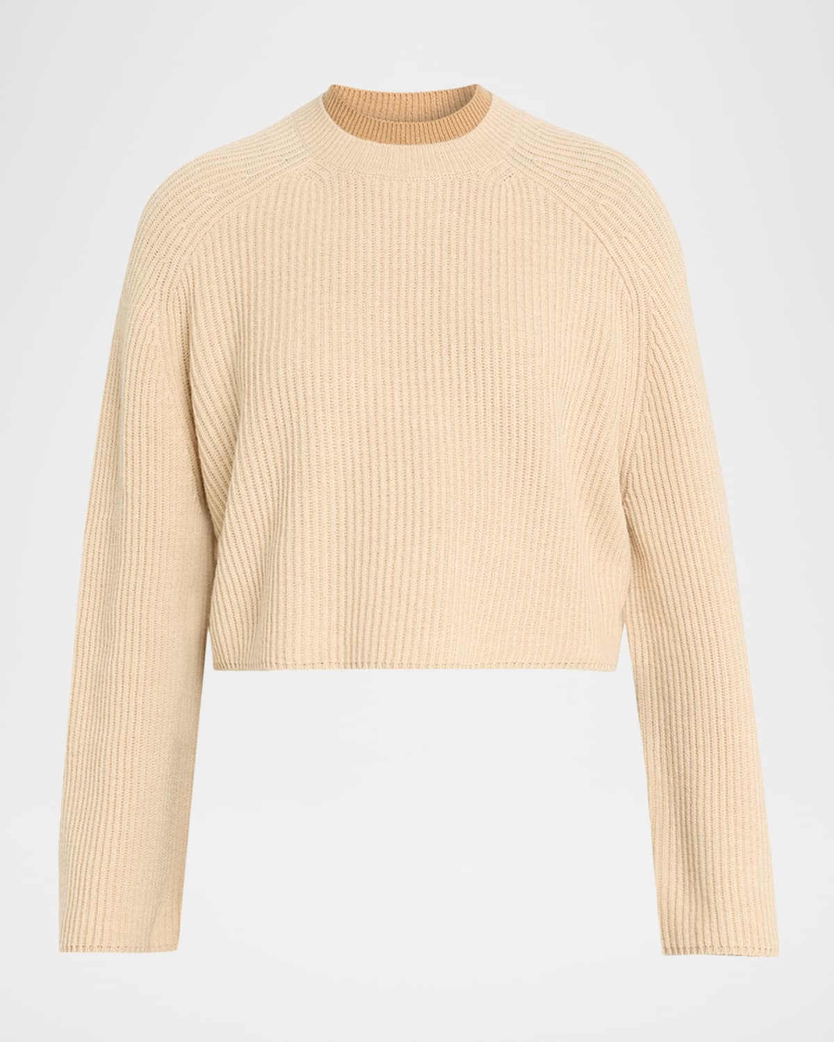 Max Mara Double-collar Wool Crop Crewneck Sweater In Sand