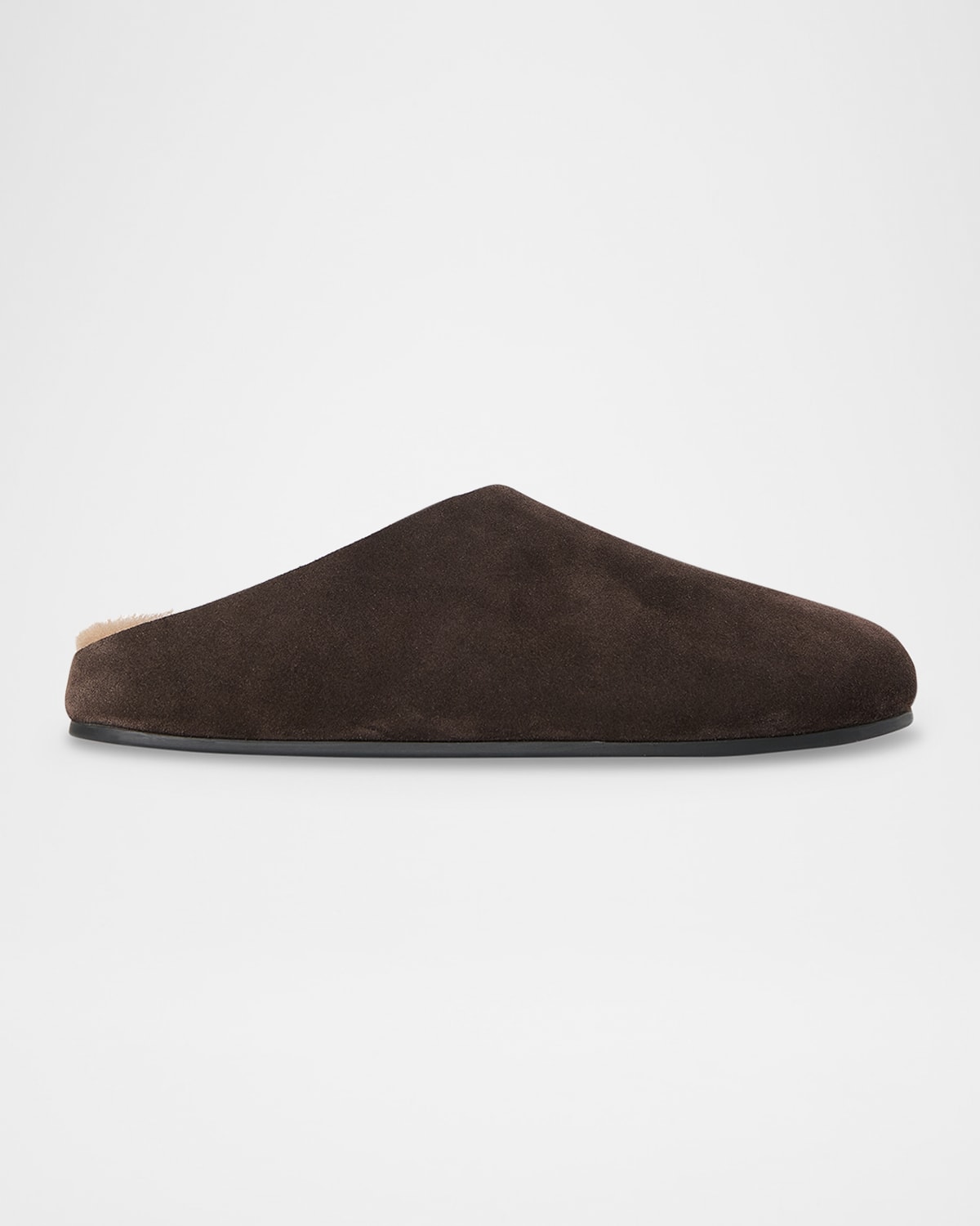 The Row Hudson Fur-lined Suede Slide Mules In Brown