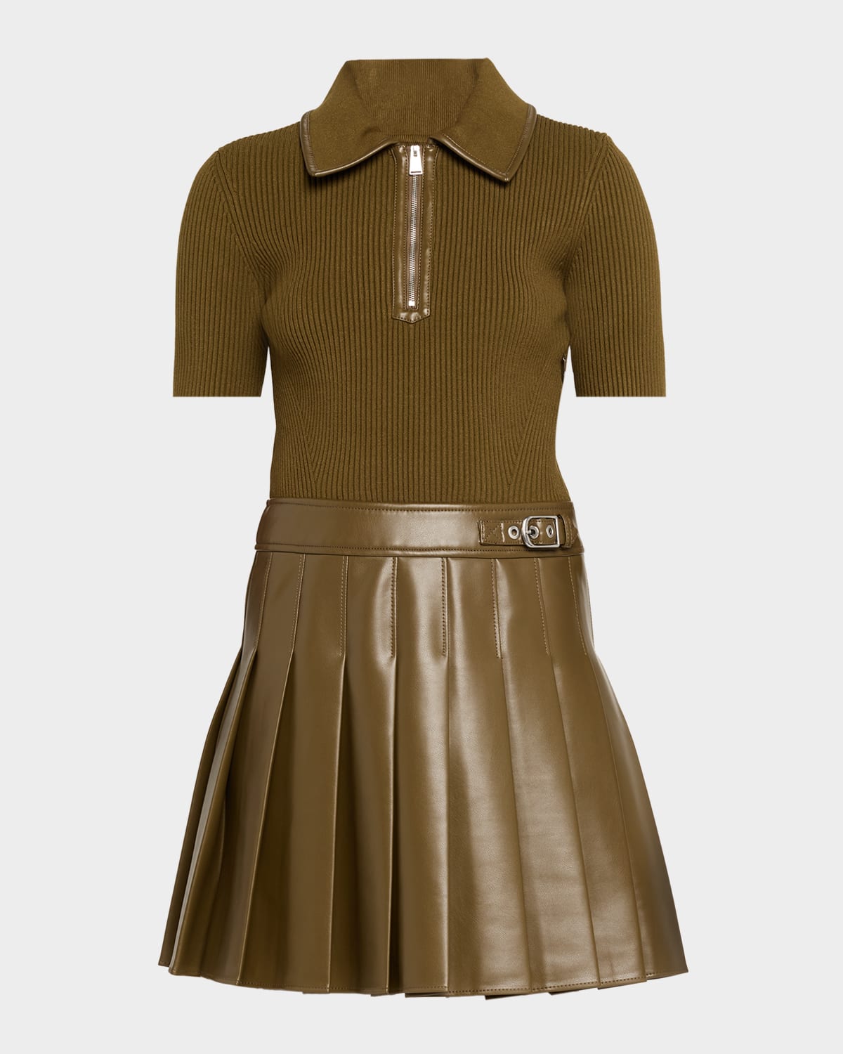 Simkhai Linnie Pleated Combo Mini Dress In Green