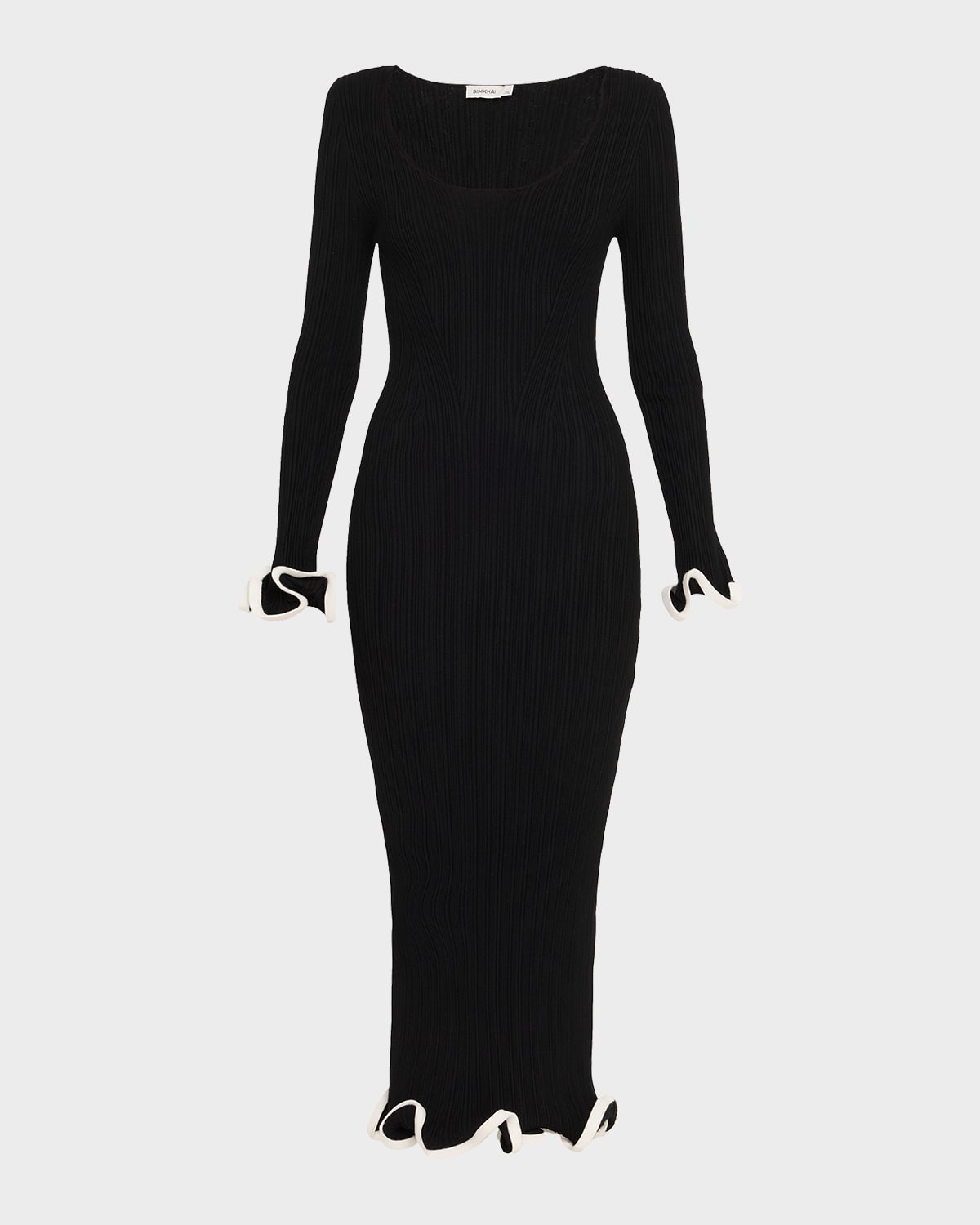 Simkhai Solani Ribbed Long-sleeve Midi Dress In Black