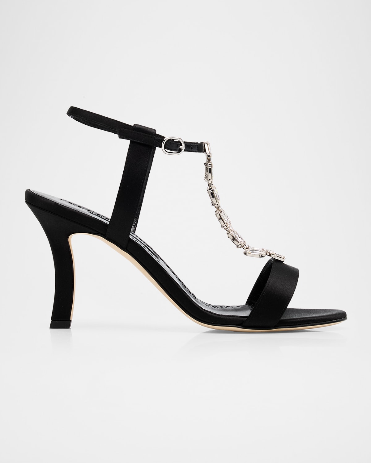 Manolo Blahnik Molasan Embellished T-strap Satin Sandals In Black