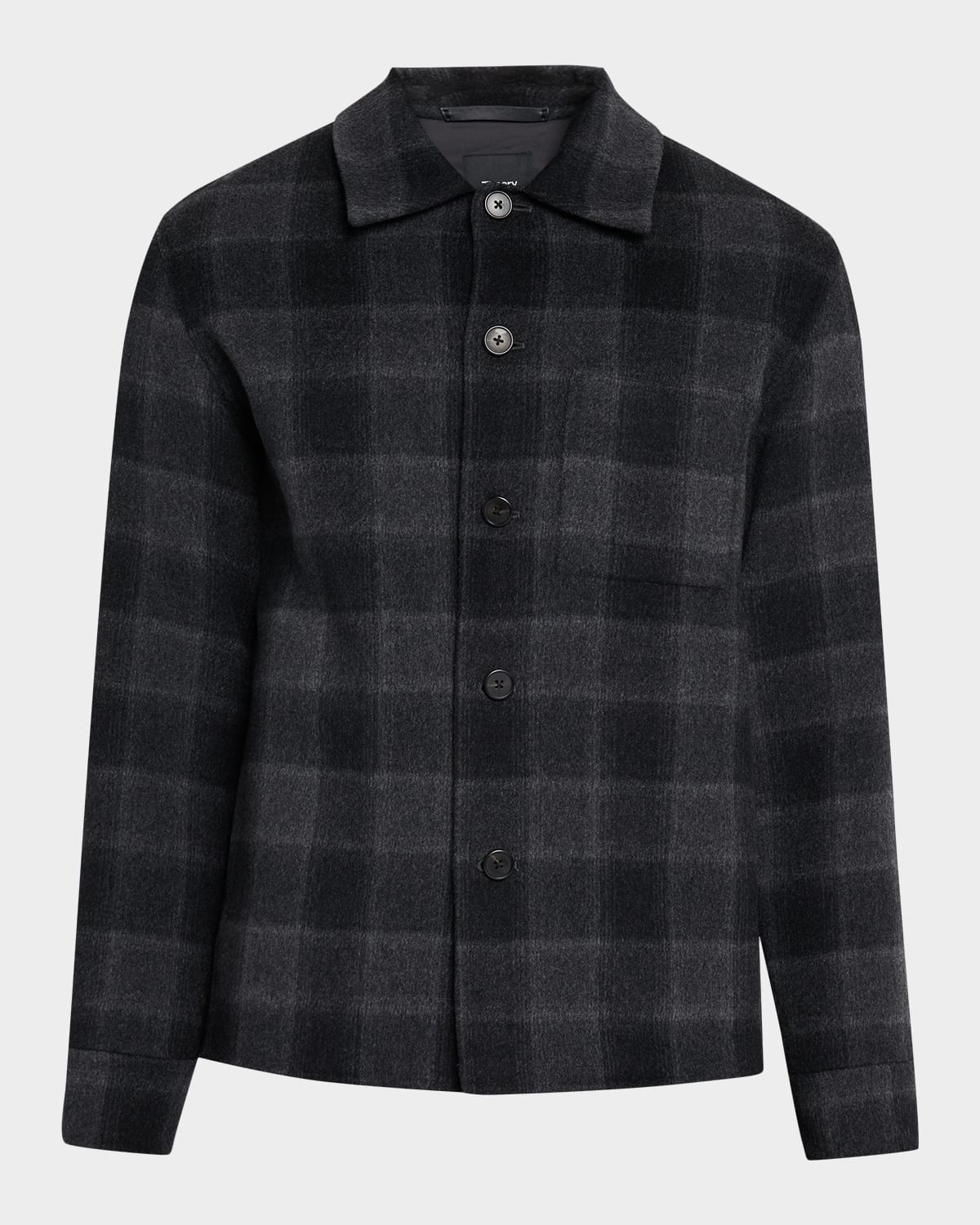 Theory Men's Double-face Wool Check Overshirt With Pocket In Multi
