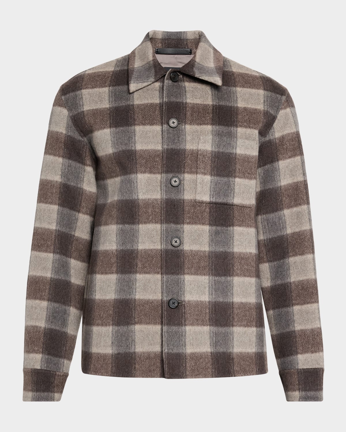 Theory Men's Double-face Wool Check Overshirt With Pocket In Multi