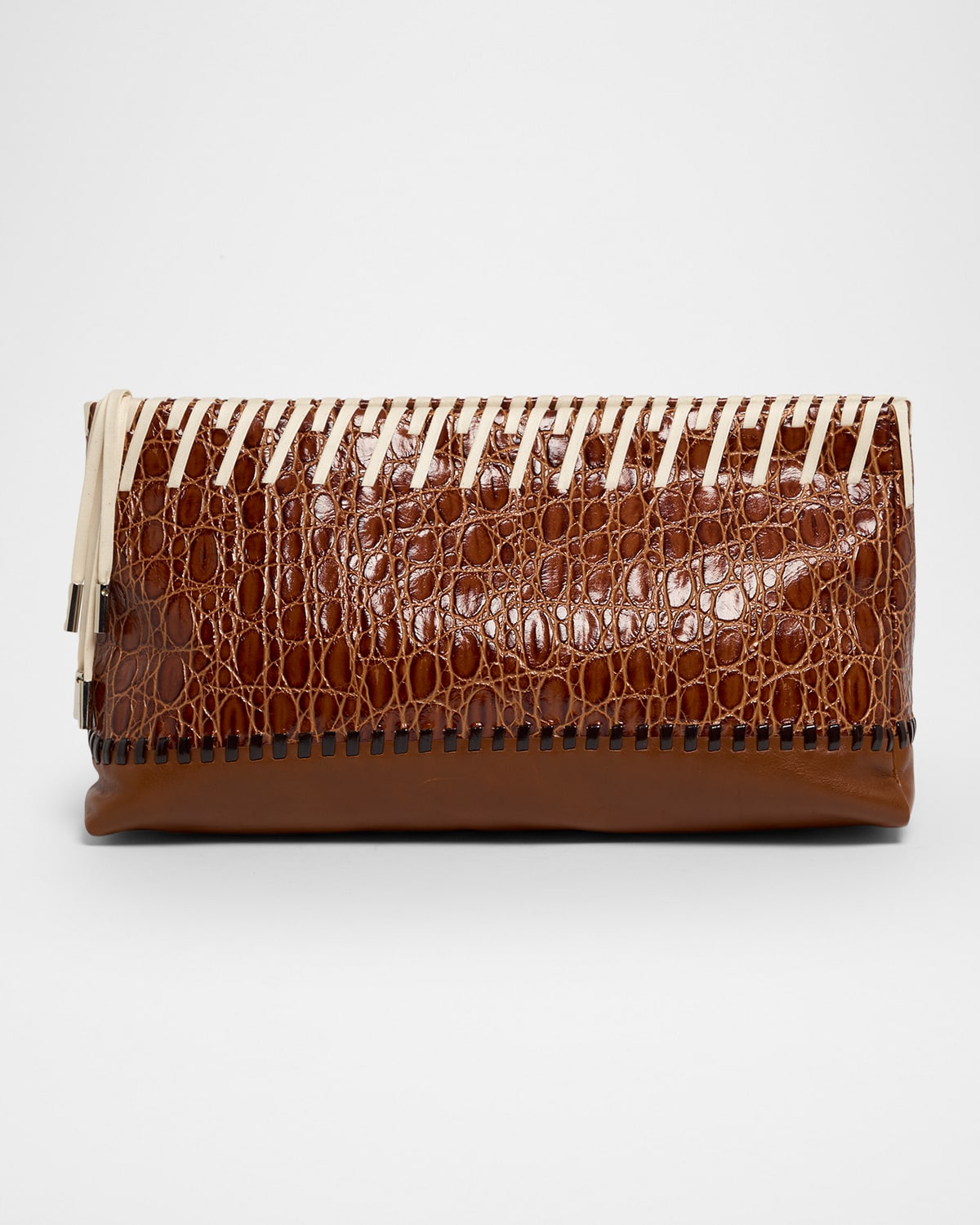 Dries Van Noten Embossed Leather Clutch Bag In Brown