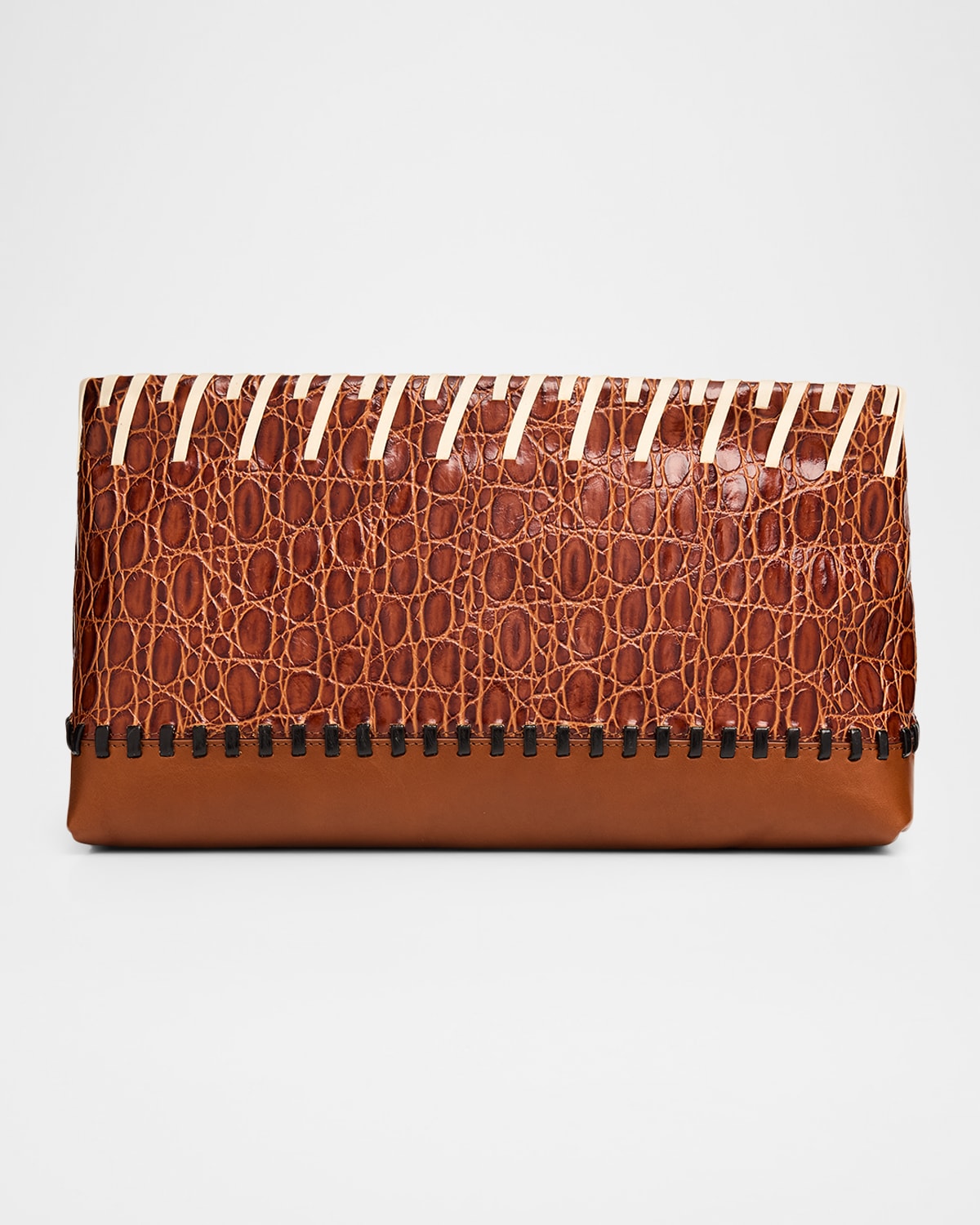 Dries Van Noten Embossed Leather Clutch Bag In Brown