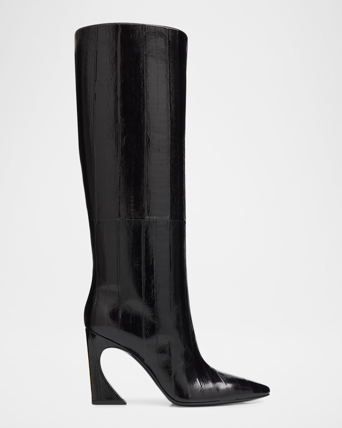 Fendi 95mm Eel Leather Curved Heel Knee-High Boots
