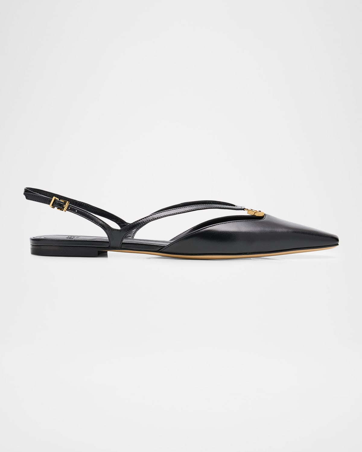 Fendi Fold Slingback Leather Flats In Black