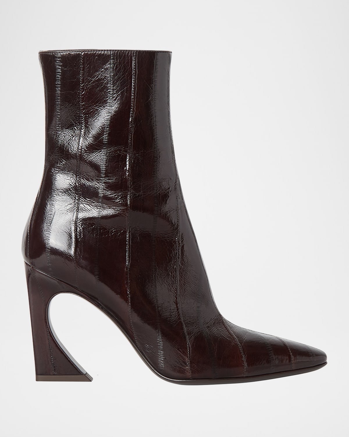 Fendi 95mm Eel Leather Curved Heel Booties In Brown