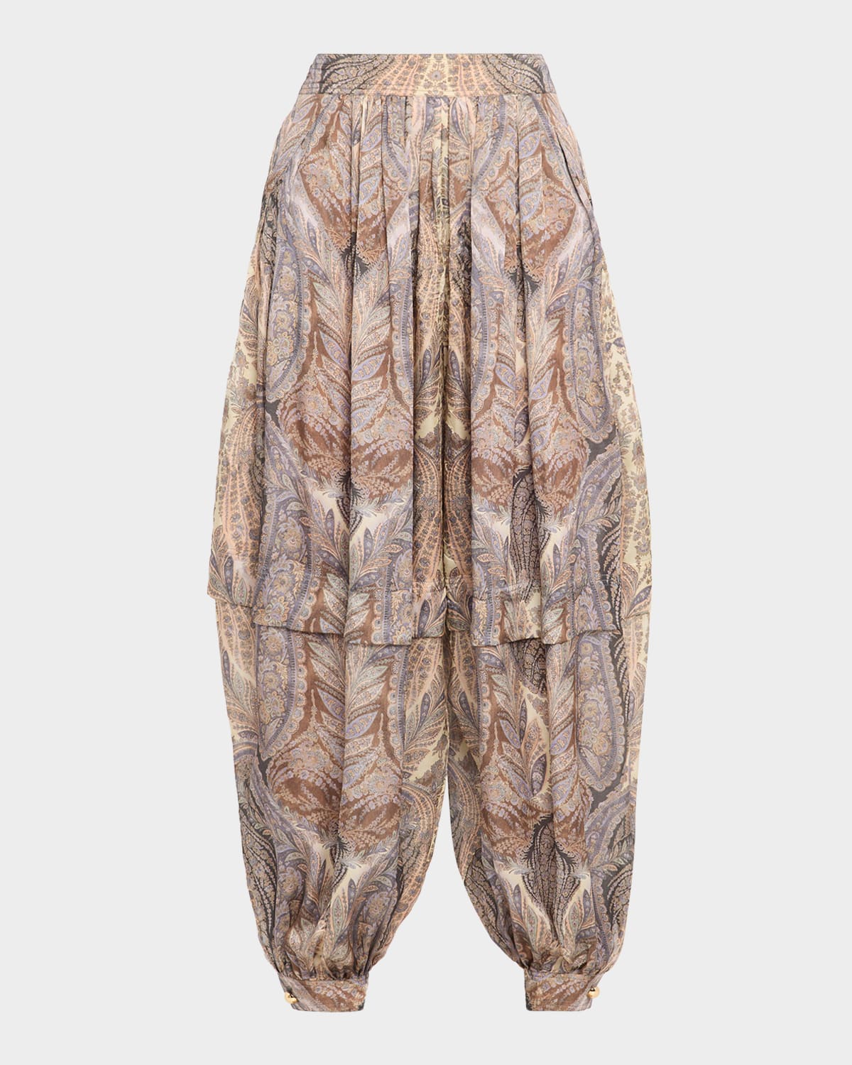Zimmermann Womens Denim Paisley Printed Silk Harem Trousers