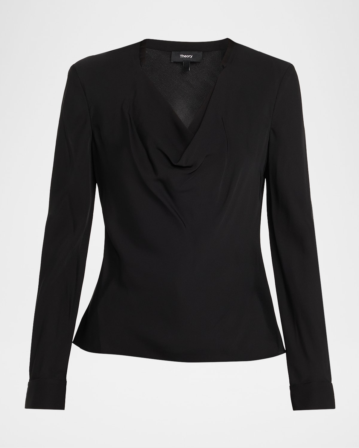 Theory Draped Long-sleeve Silk Blouse In Black