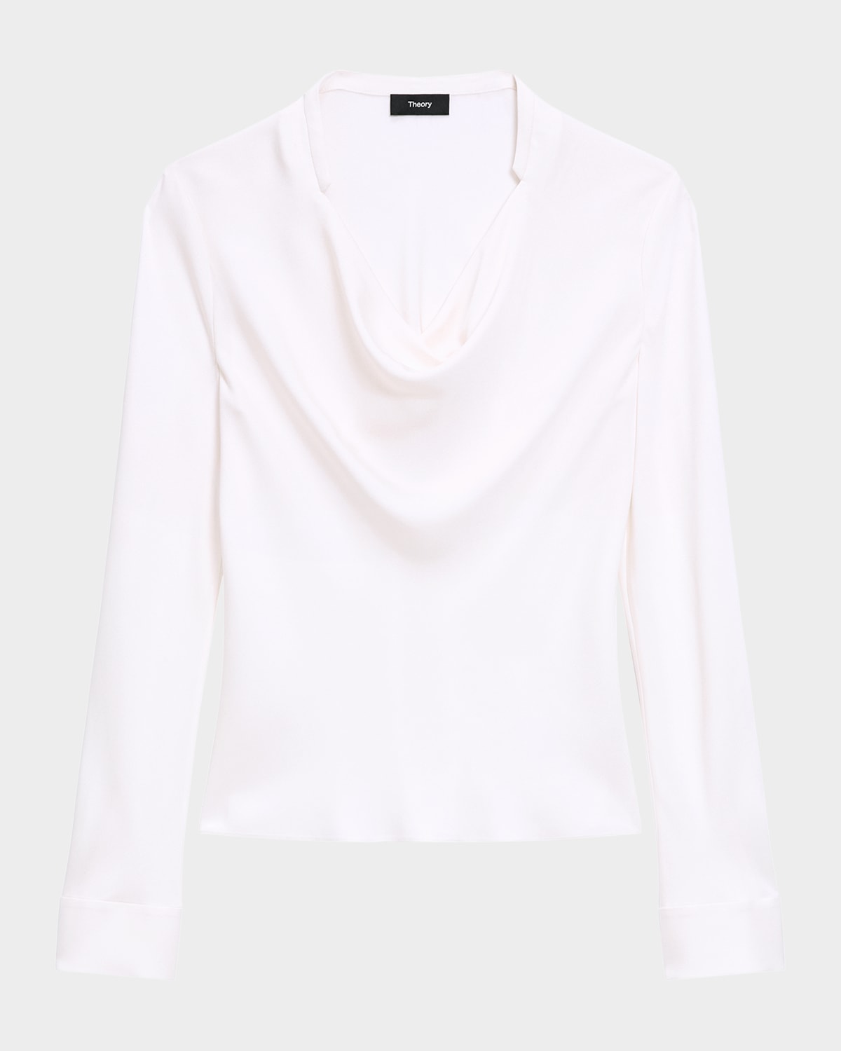 Theory Draped Long-sleeve Silk Blouse In White