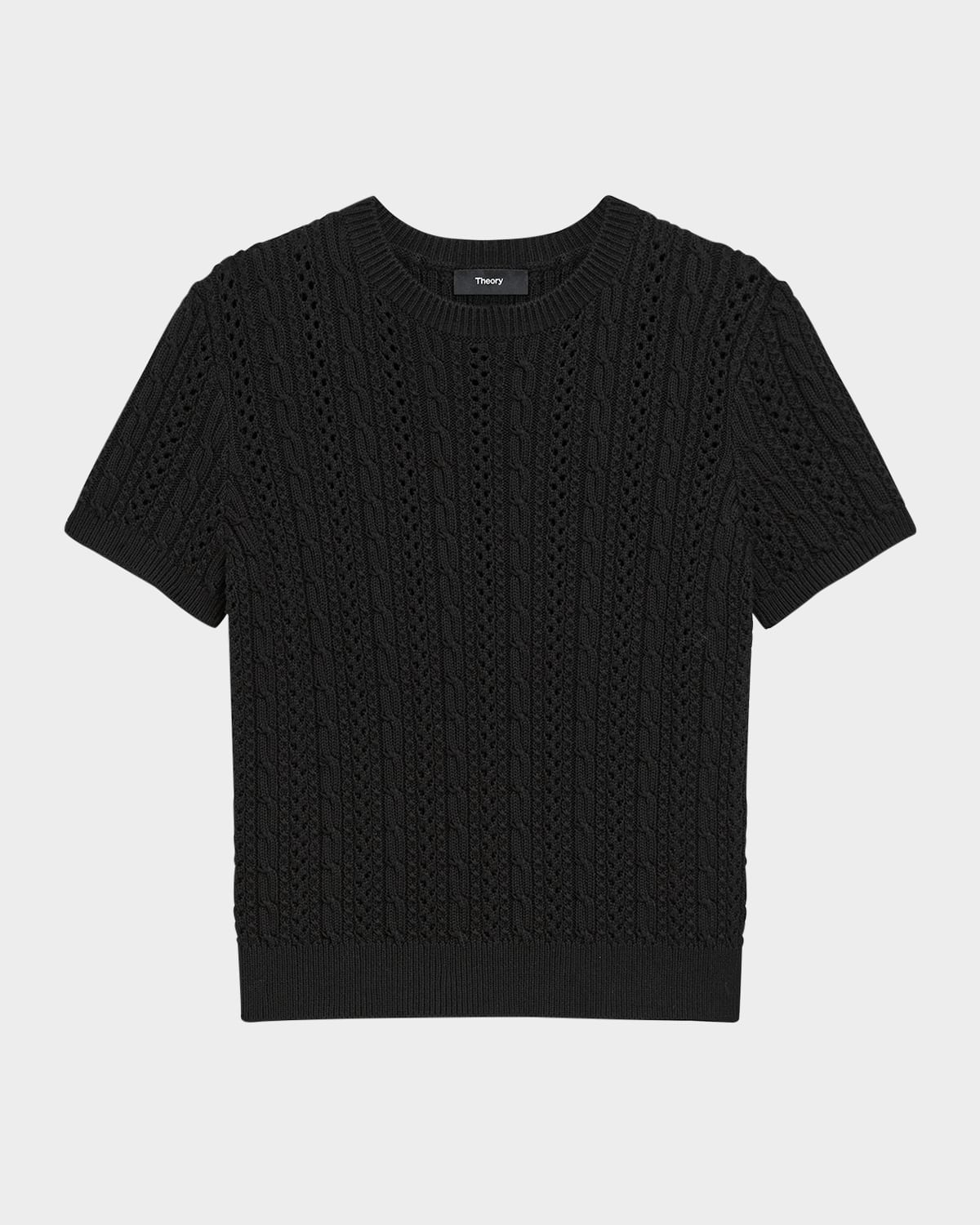 Theory Crewneck Cable-knit Tee In Black