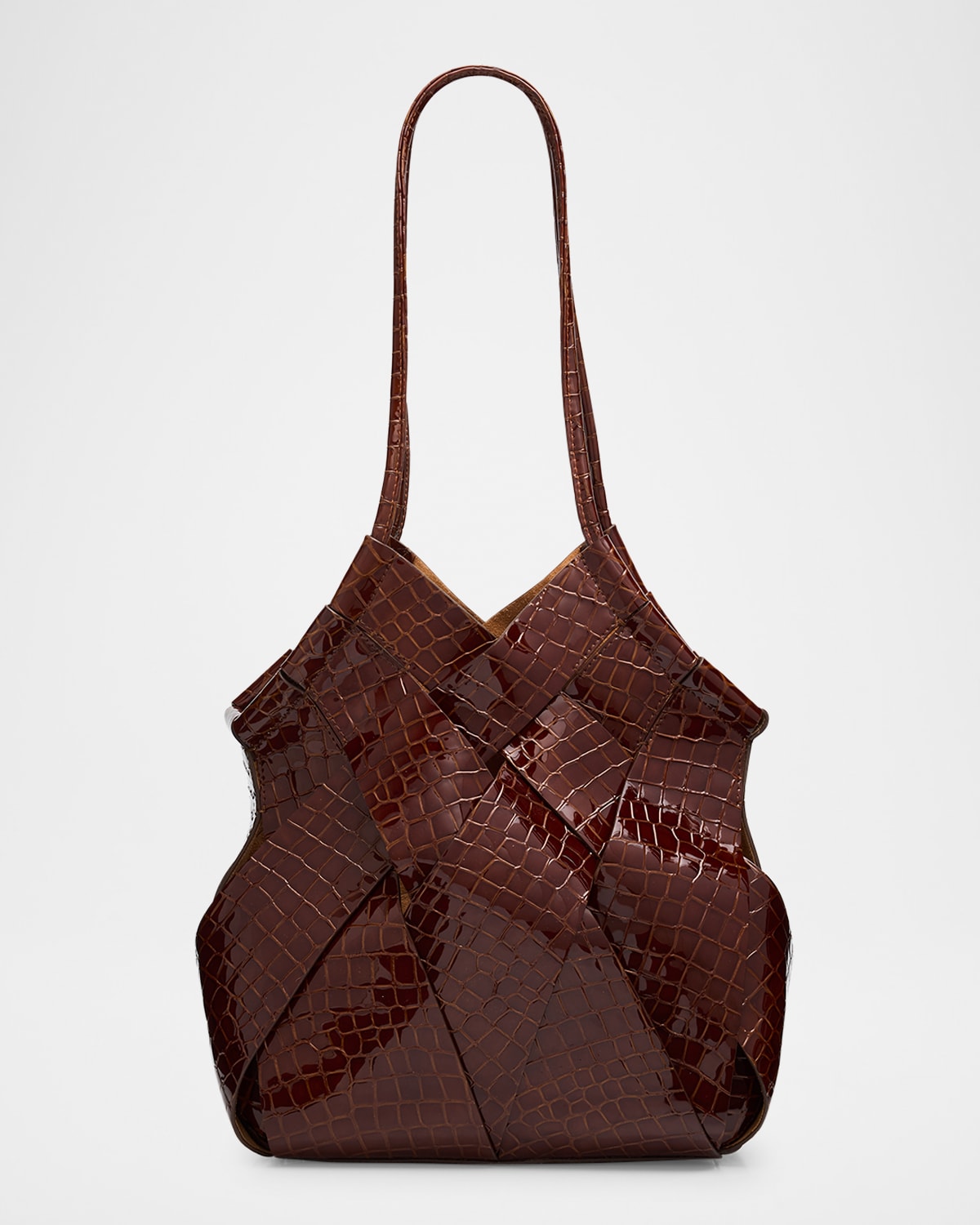 Ulla Johnson Charlotte Woven Croc-embossed Leather Shoulder Bag In Brown