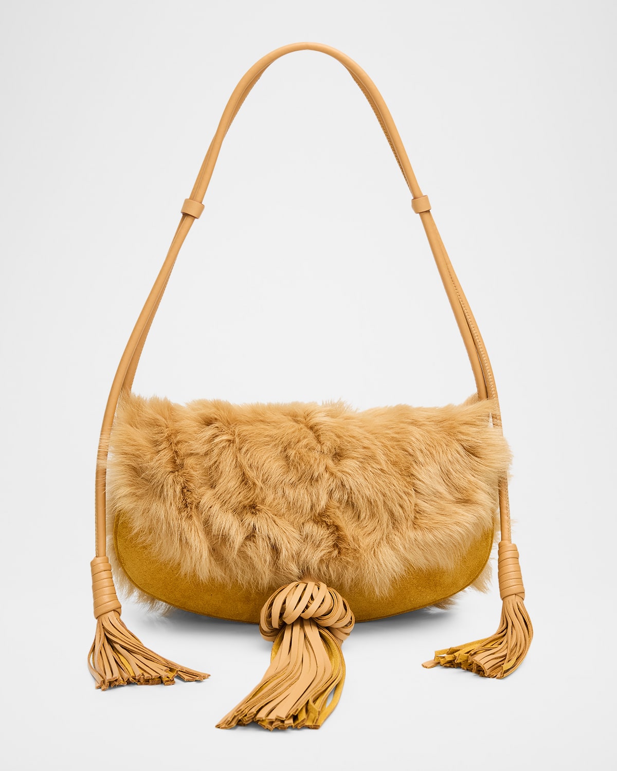Ulla Johnson Paloma Tassel Suede & Shearling Shoulder Bag In Pink