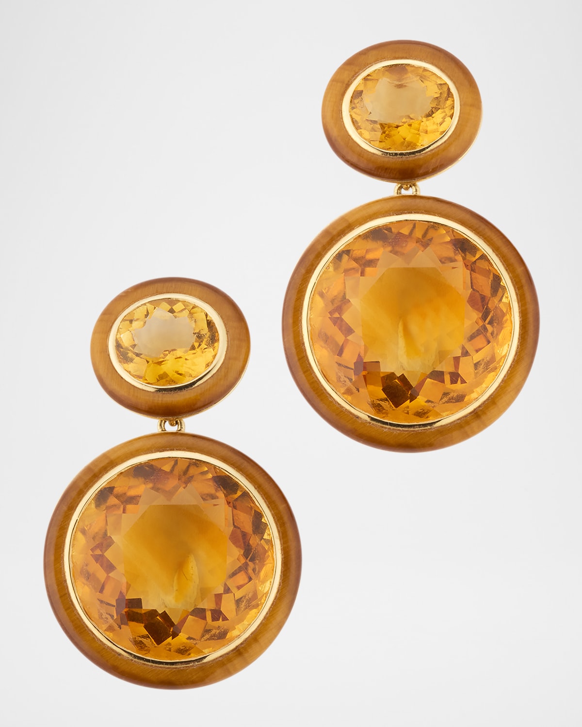 Melange Round Citrine Earrings with Tiger's Eye Inlay in 18K Yellow Gold