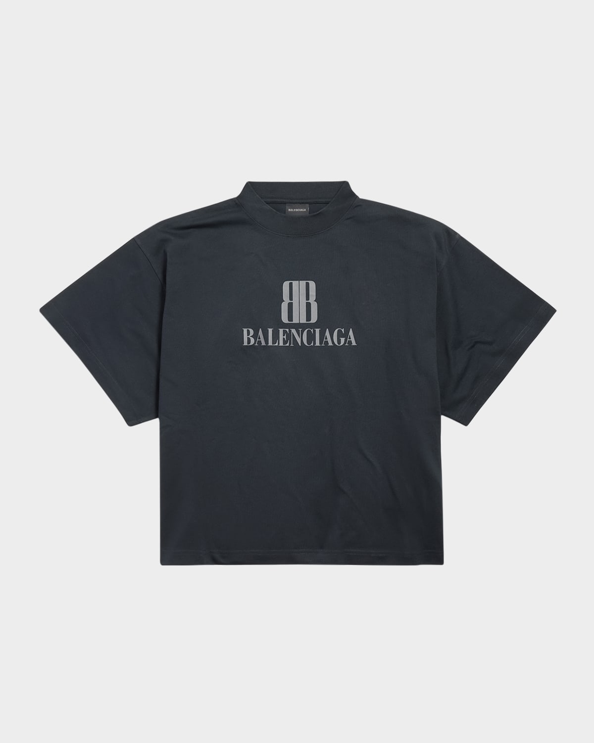 Balenciaga Faded Black T-shirt With Central Print And Wide Fit. In Gray