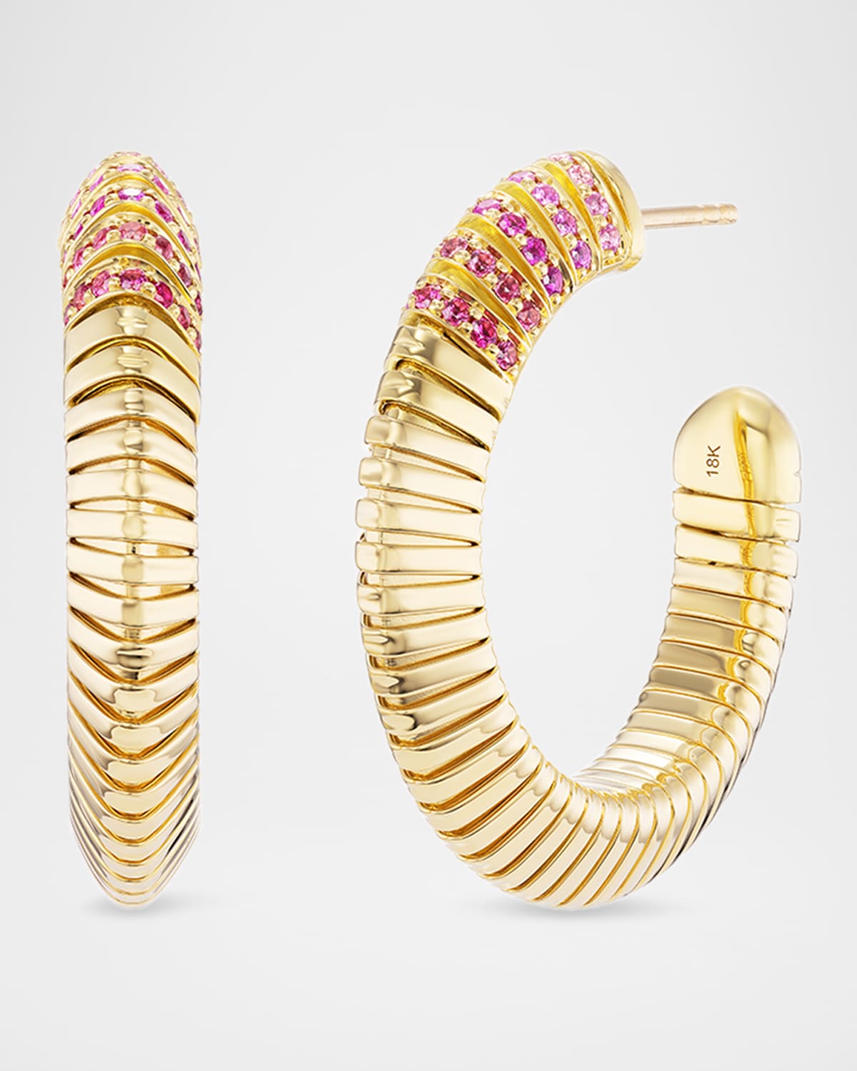 18K Tri Tubogas Hoop Earrings with Pink Sapphires