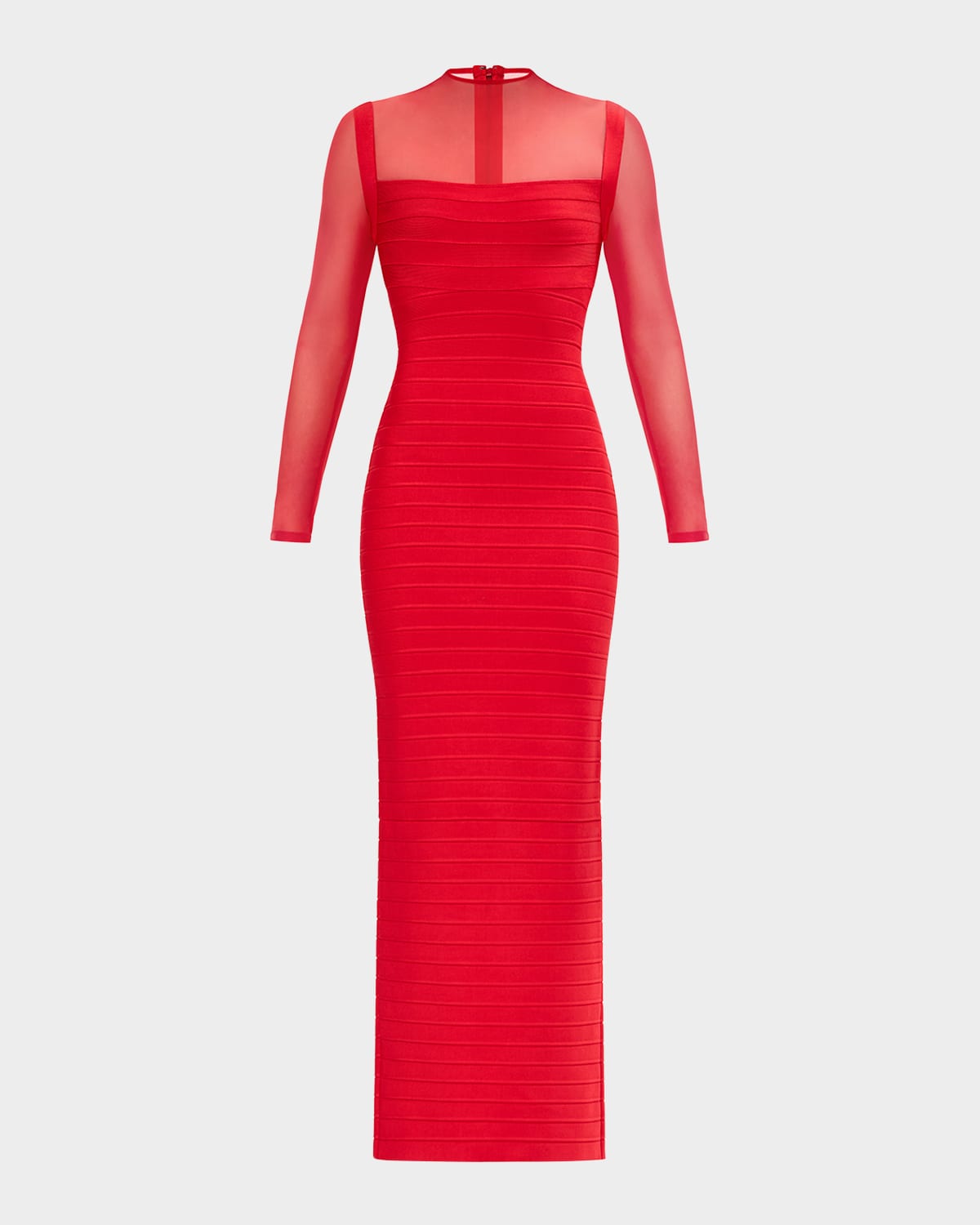 Herve Leger The Ella Mock-neck Column Gown In Red