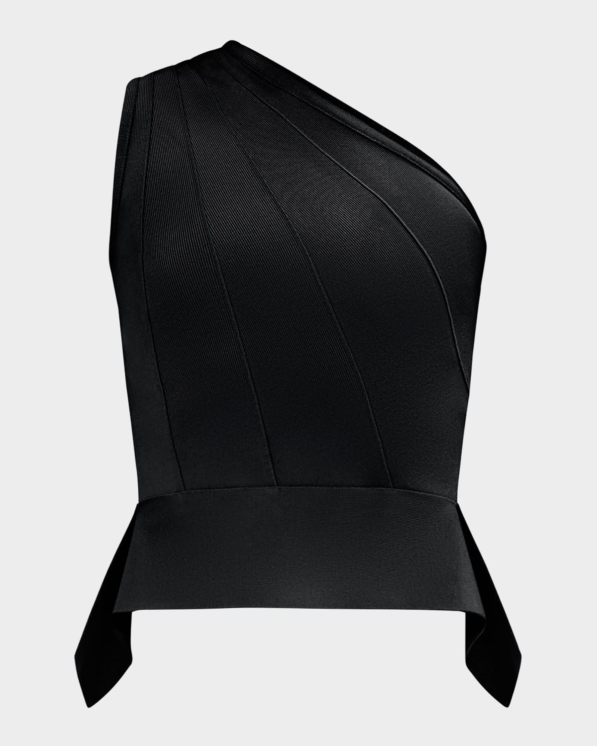 Herve Leger The Betty One-shoulder Peplum Top In Black