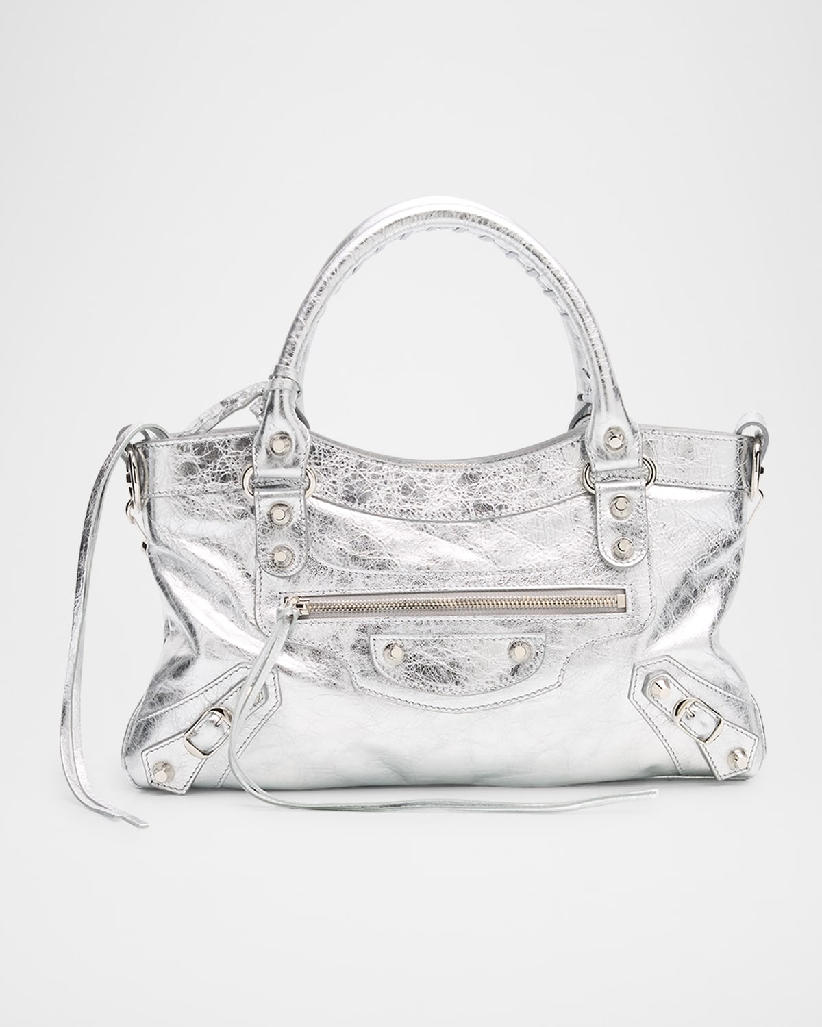Balenciaga Le City First Metallic Leather Shoulder Bag In Silver