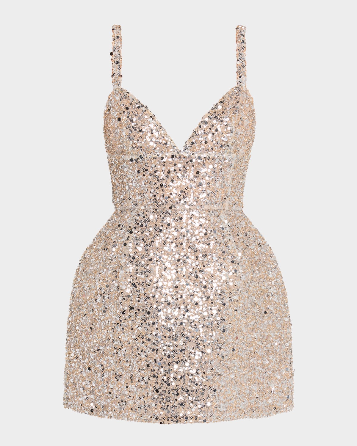 Bronx And Banco Tessa Deep V-neck Sequin Mini Dress In Neutral