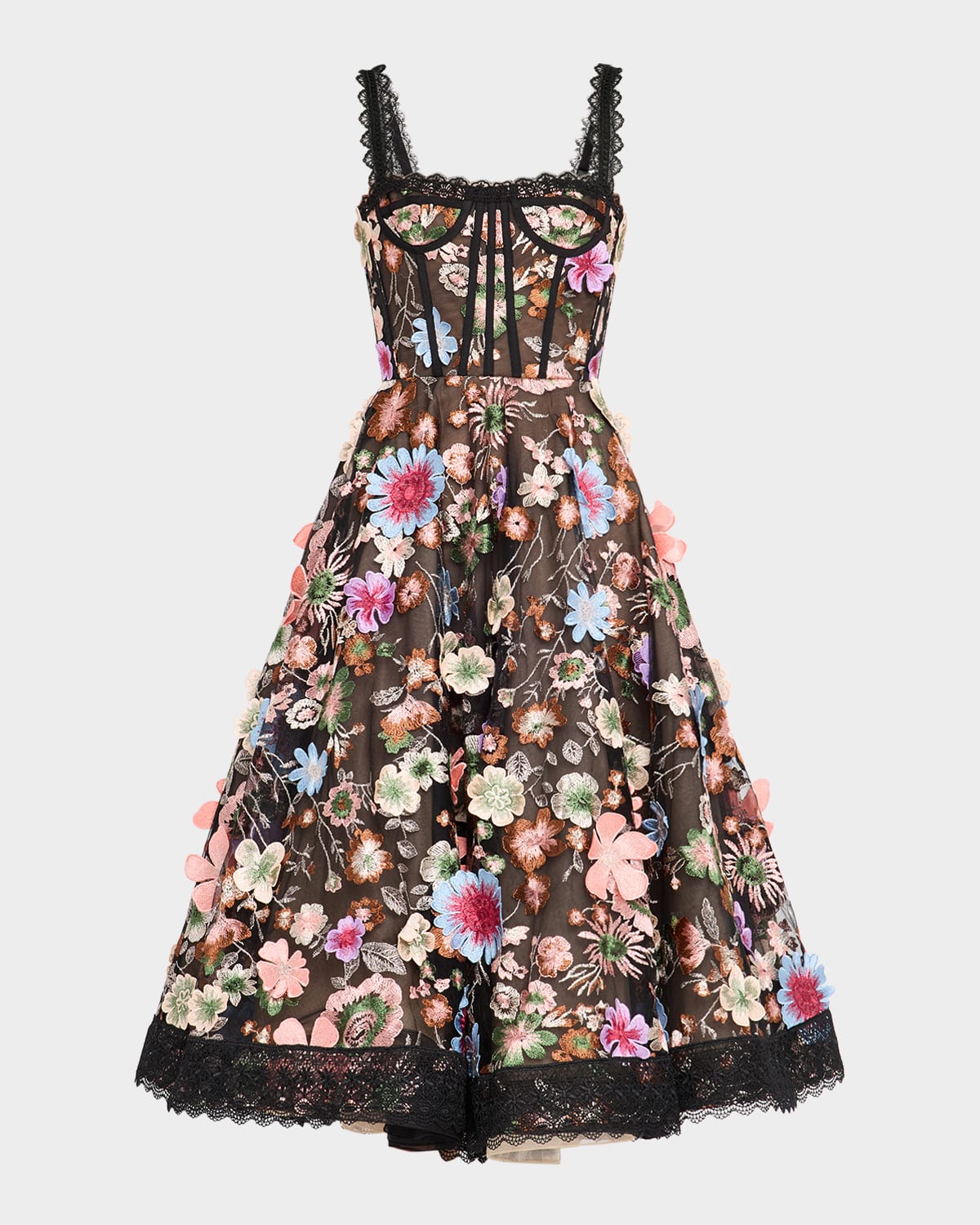 Bronx And Banco Amanda Embroidered Lace-trim Corset Midi Dress In Multi