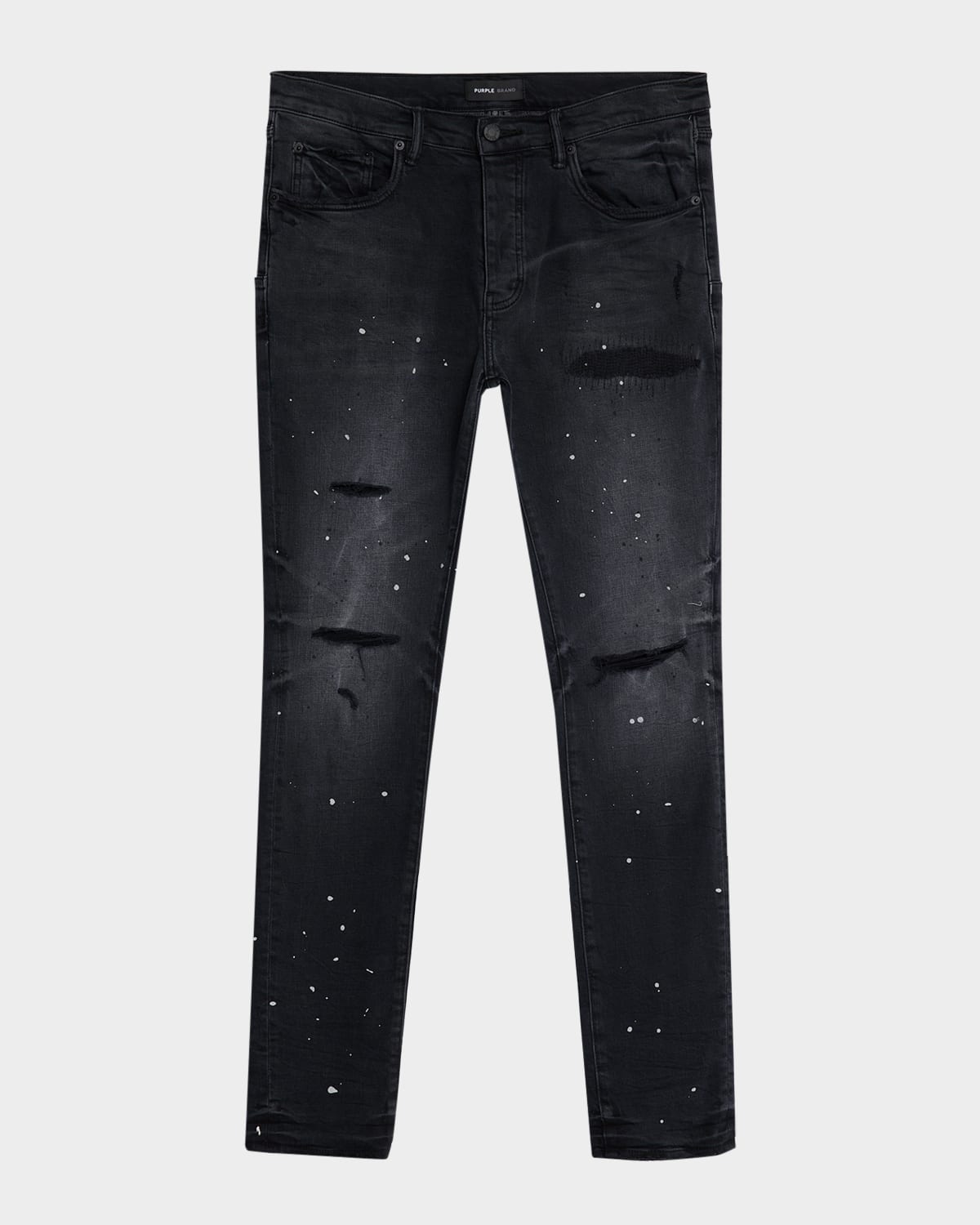 Purple Men's Reflective Paint Rip & Pair Denim Jeans In Black
