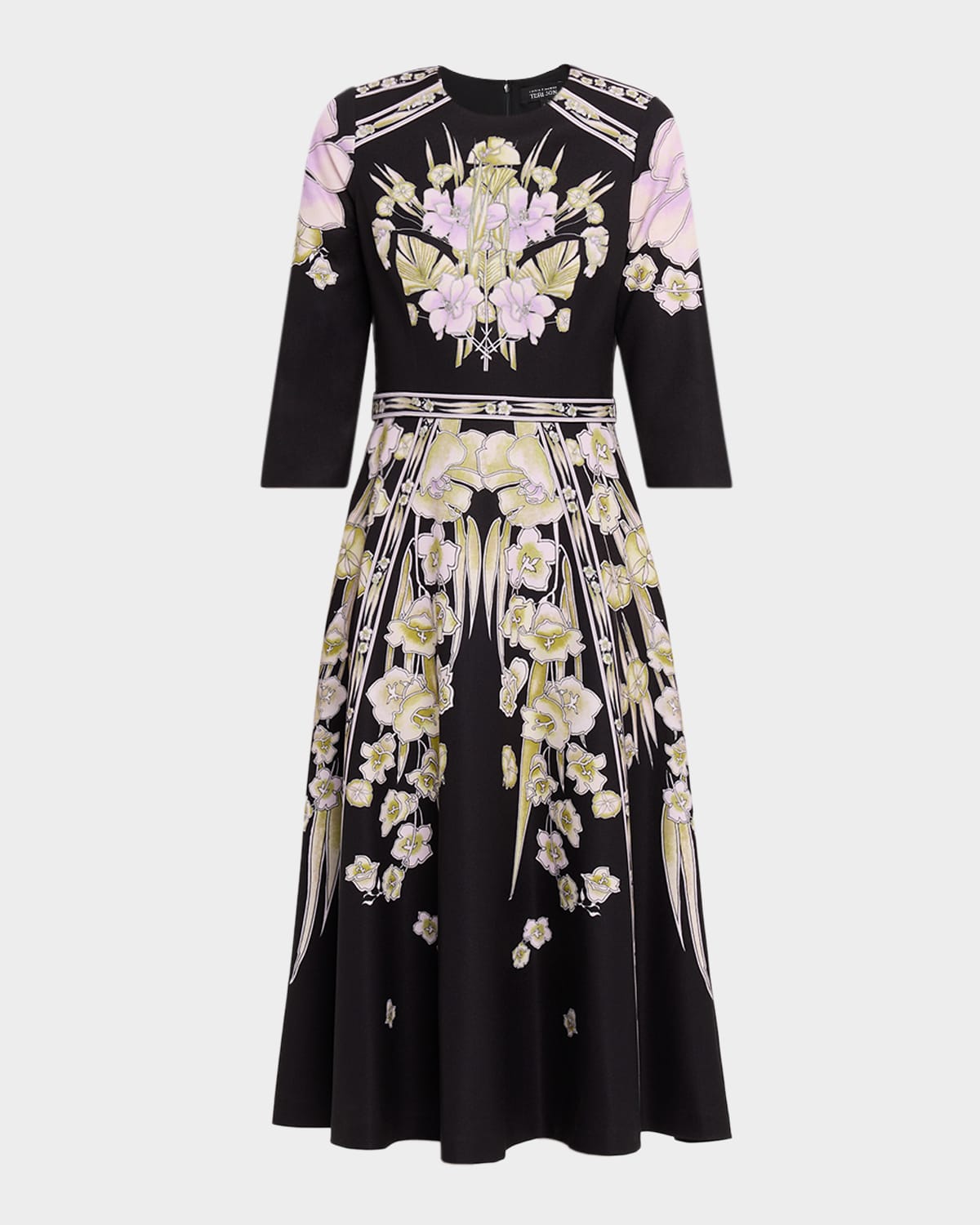 Rickie Freeman For Teri Jon Floral-print Crepe Midi Dress In Multi