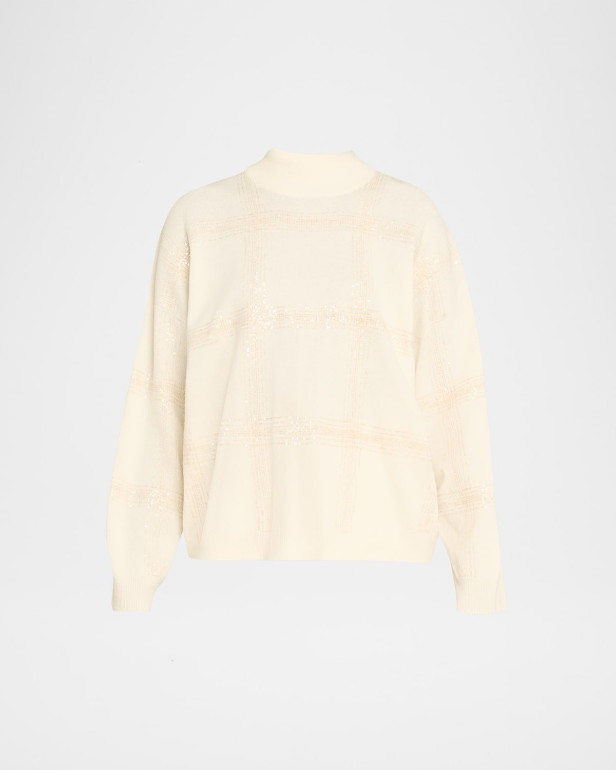 Brunello Cucinelli Prince Of Wales Pailette Wool-cashmere Sweater In Neutral