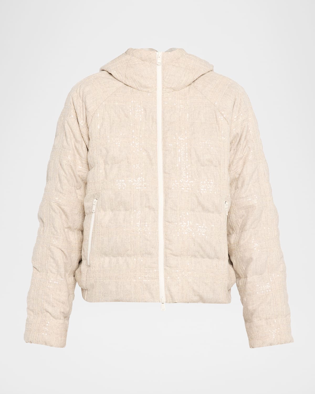 Brunello Cucinelli Pailette Check Wool Flannel Puffer Jacket