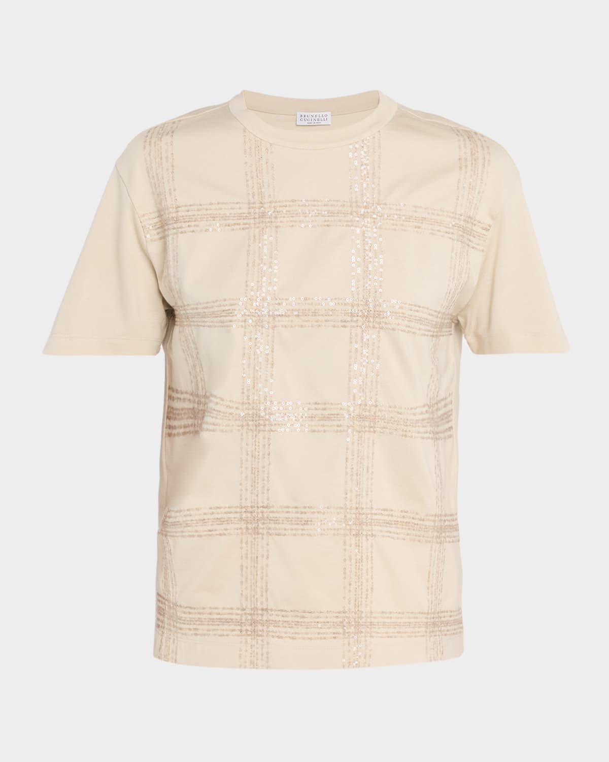 Brunello Cucinelli Prince Of Wales Paillette Cotton Jersey T-Shirt