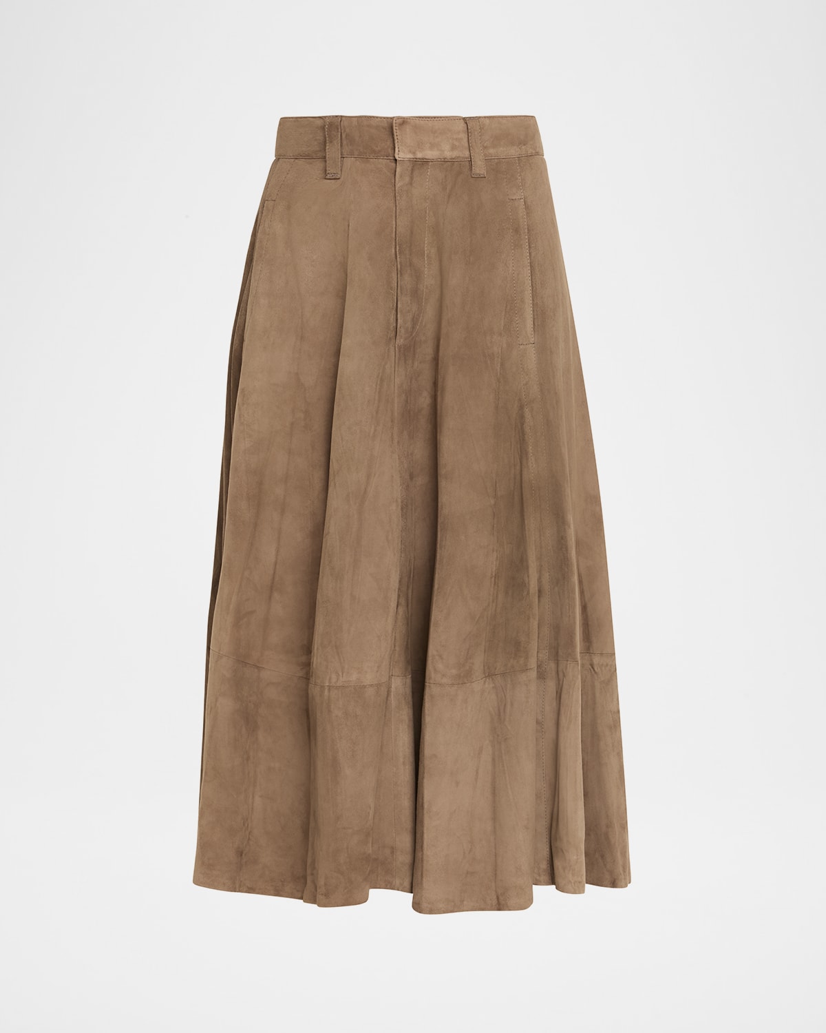 Brunello Cucinelli Suede Midi Circle Skirt In Brown