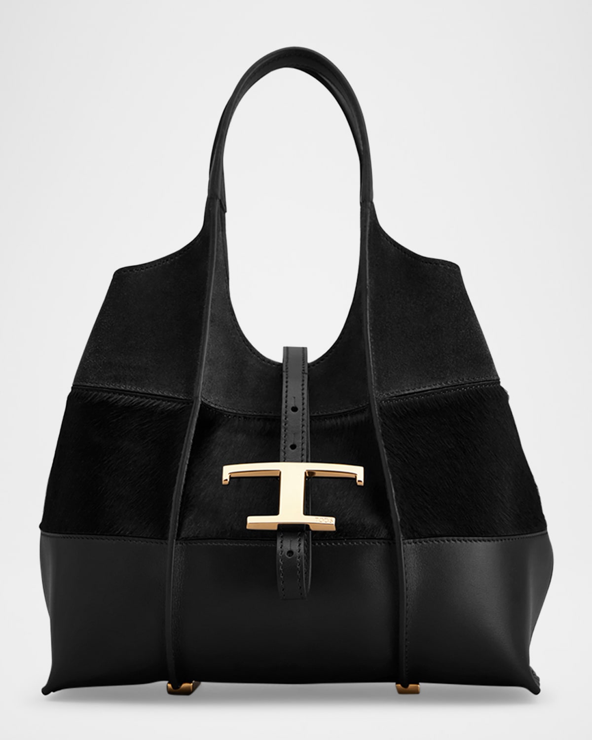 Tod's Leather & Calf Hair Shopper Tote Bag In Black