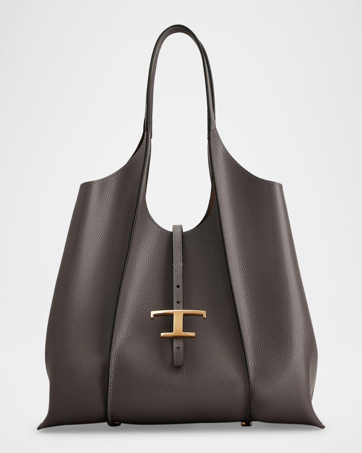 Tod's T Pendant Leather Shopper Tote Bag In Gray