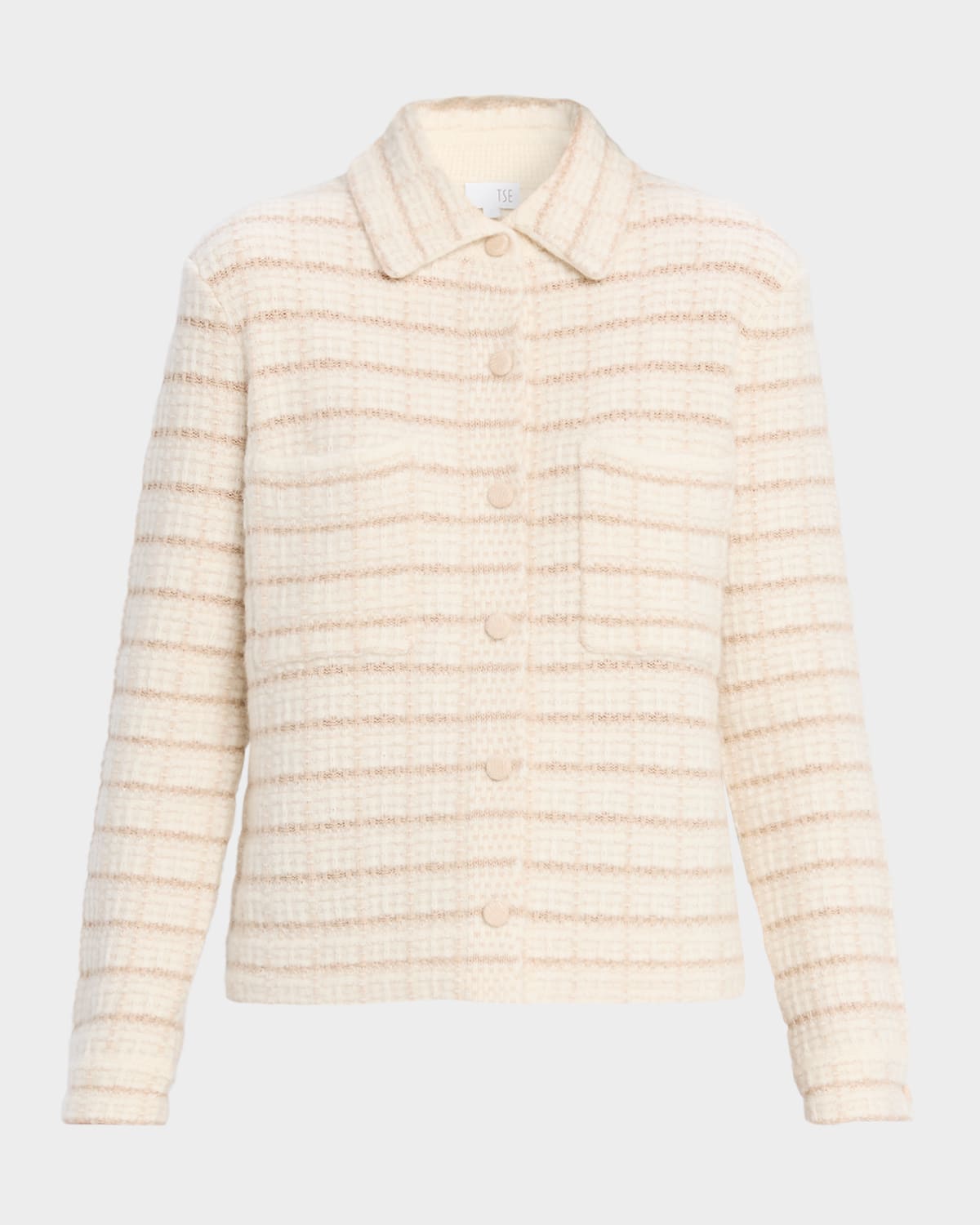 Tse Cashmere Button-down Boxy Grid Jacket In Pink