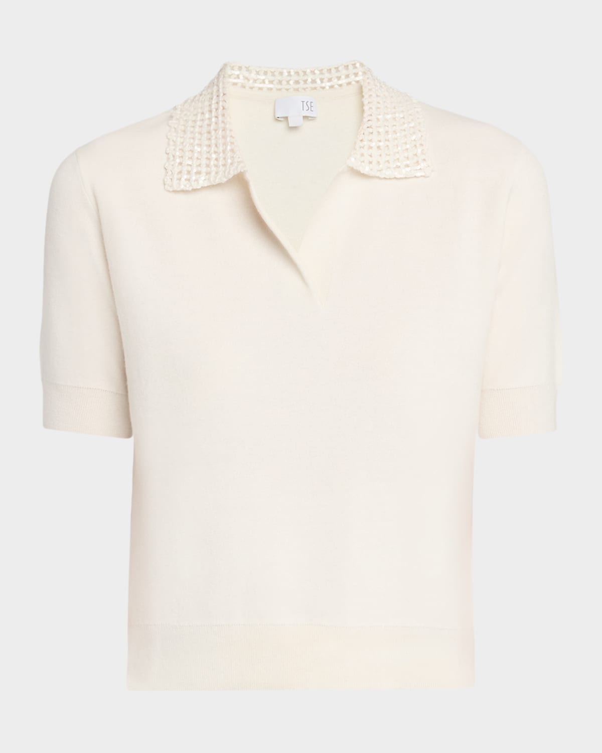 Tse Cashmere Sequin-collar Polo Top In White
